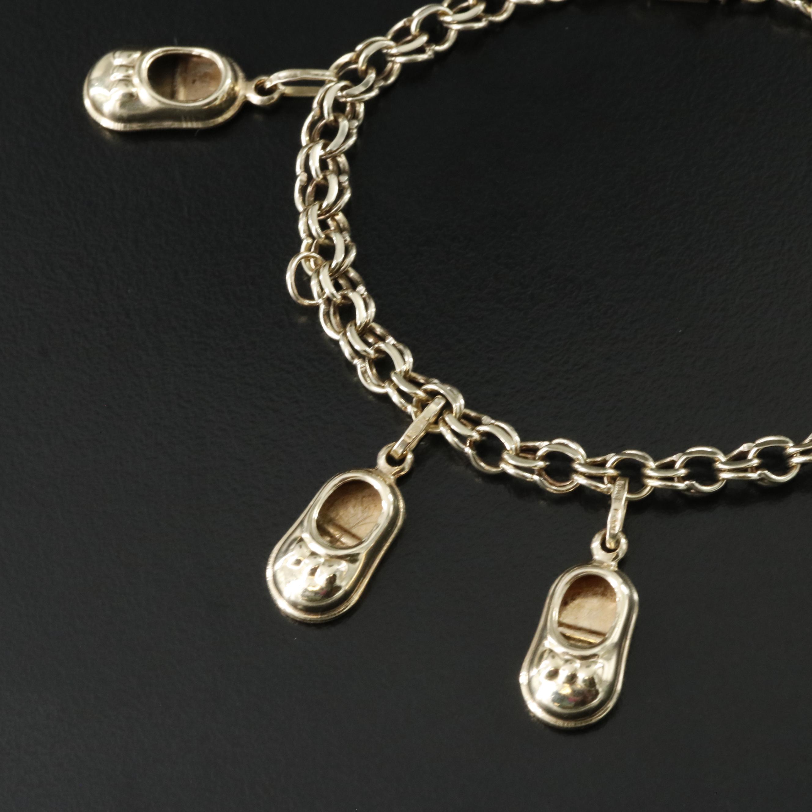 14K Baby Shoe Charm Bracelet with Enamel Accents