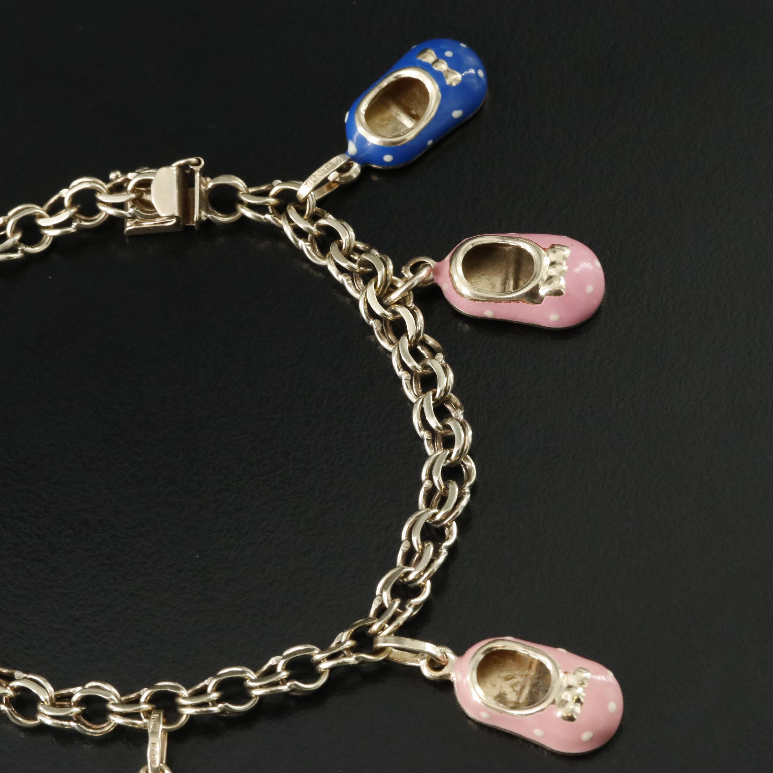14K Baby Shoe Charm Bracelet with Enamel Accents