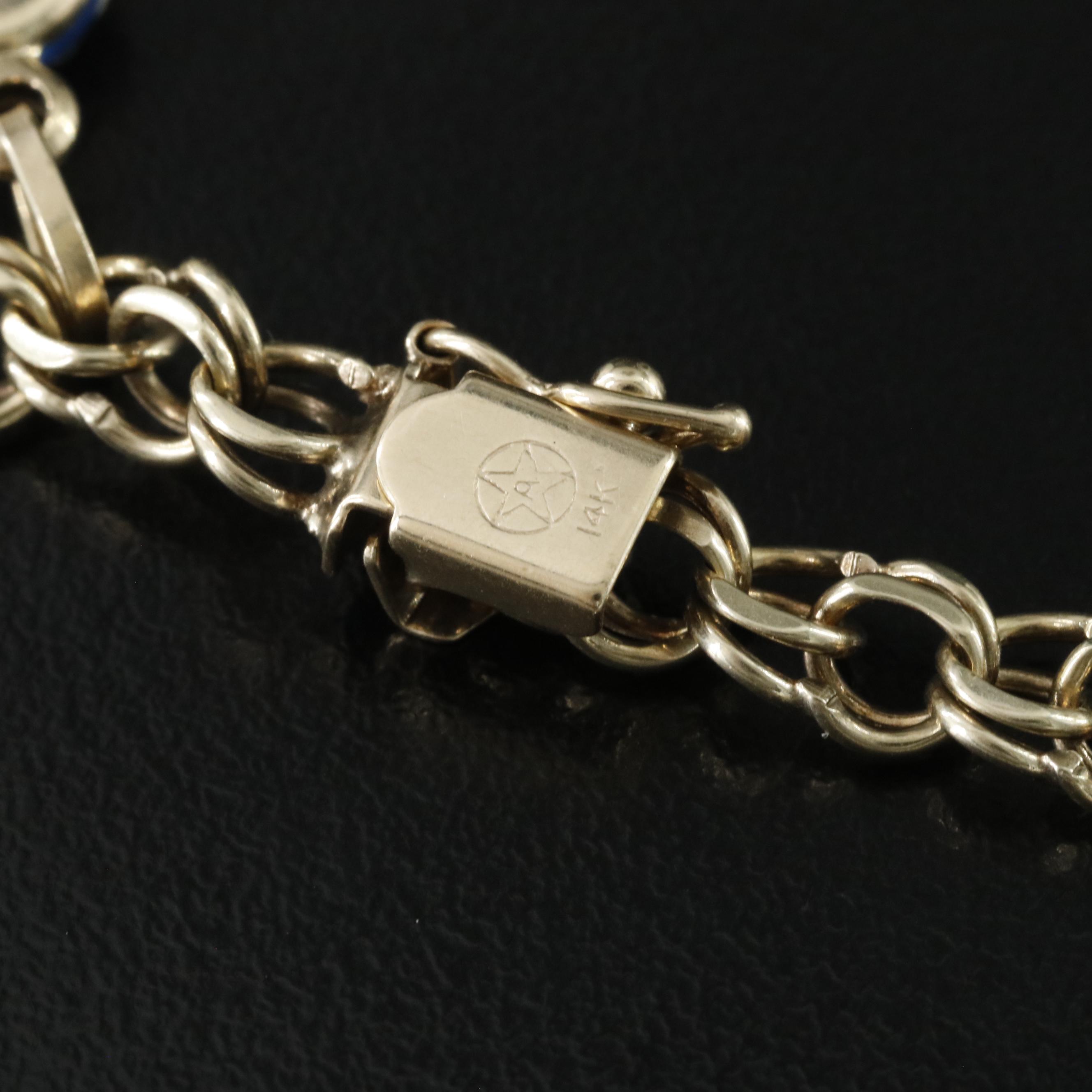 14K Baby Shoe Charm Bracelet with Enamel Accents