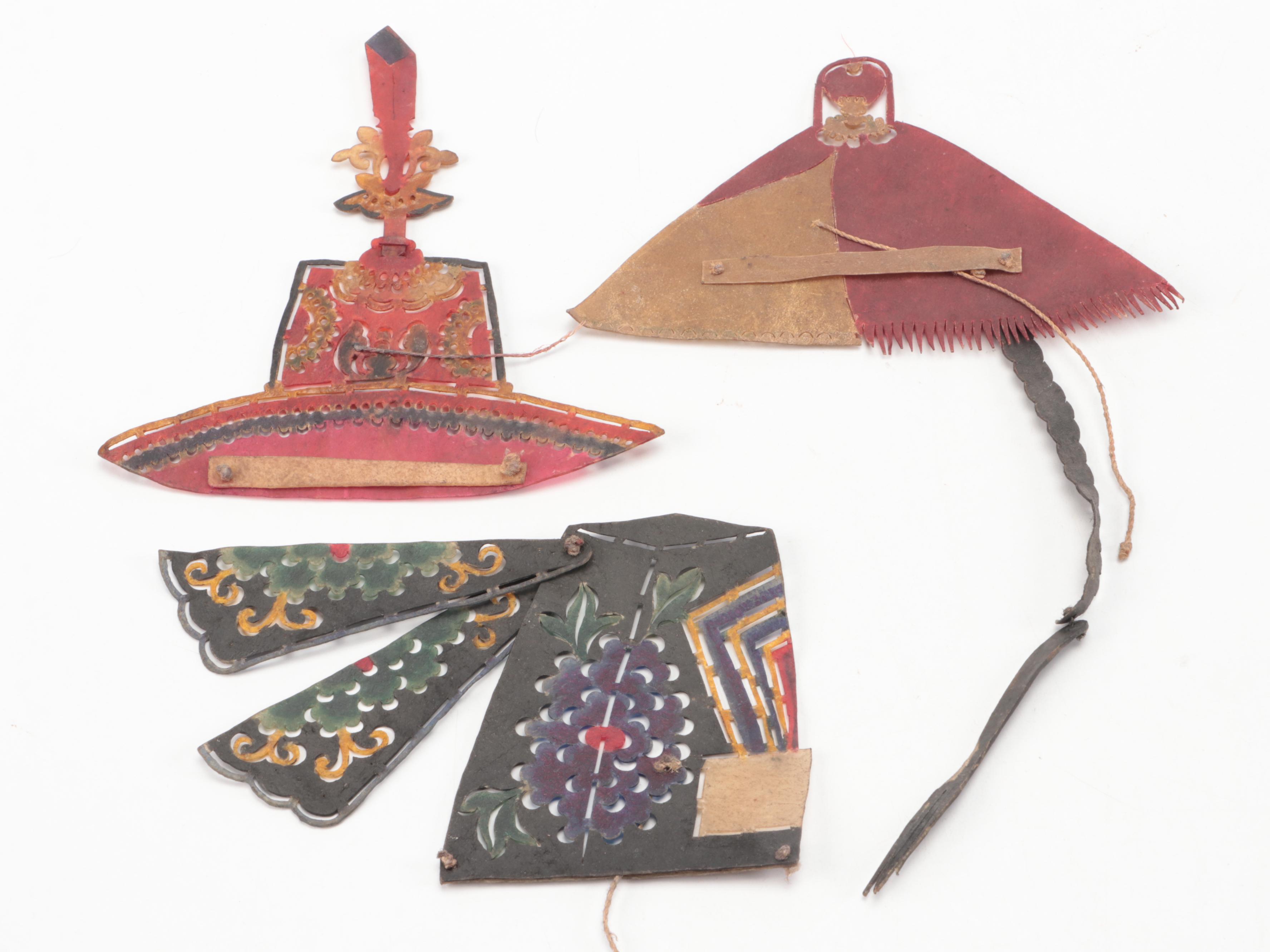 Chinese Qing Dynasty Style Hat Painted Vellum Shadow Puppet Accessories