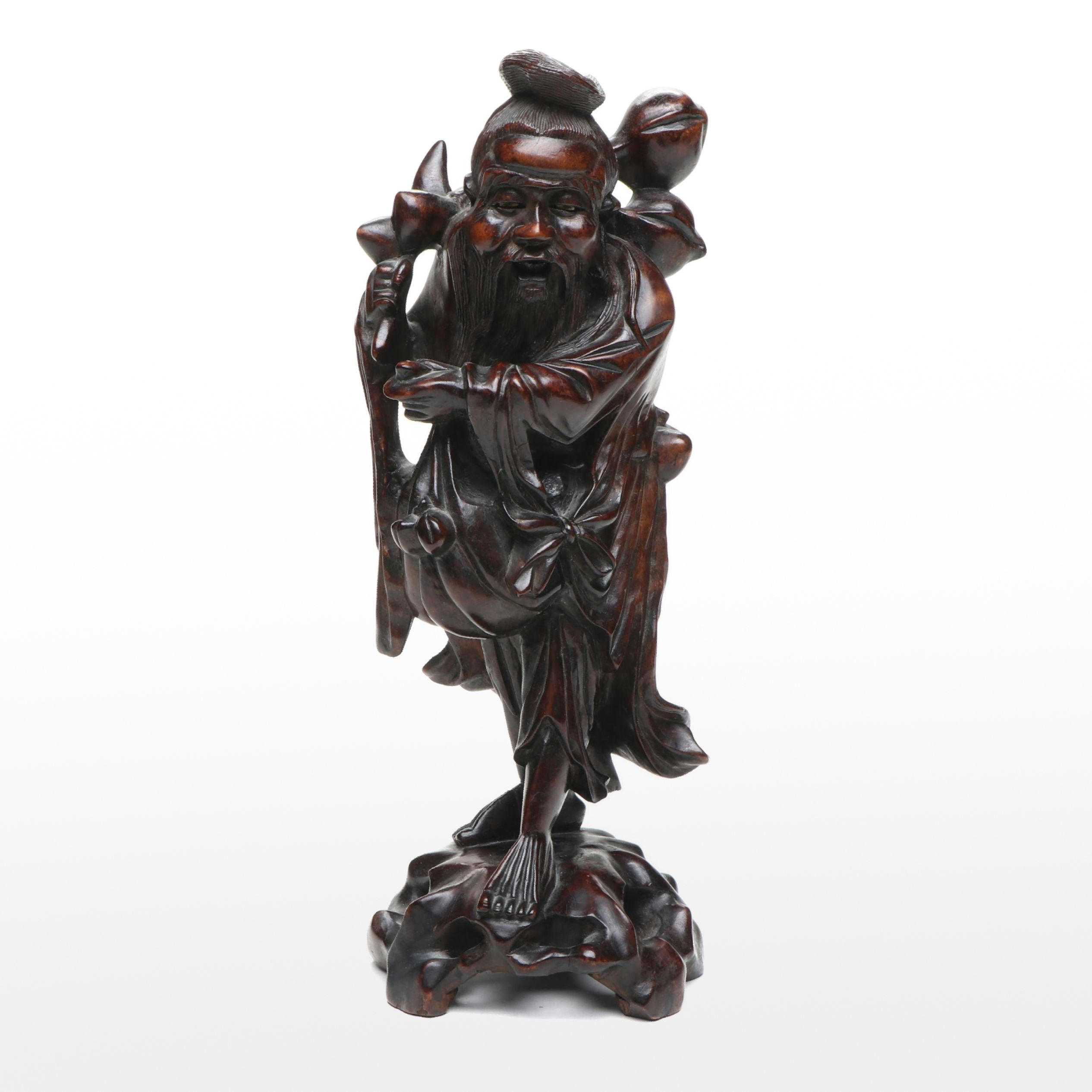 Chinese Carved Rosewood Figure, Likely God of Longevity Shoulao