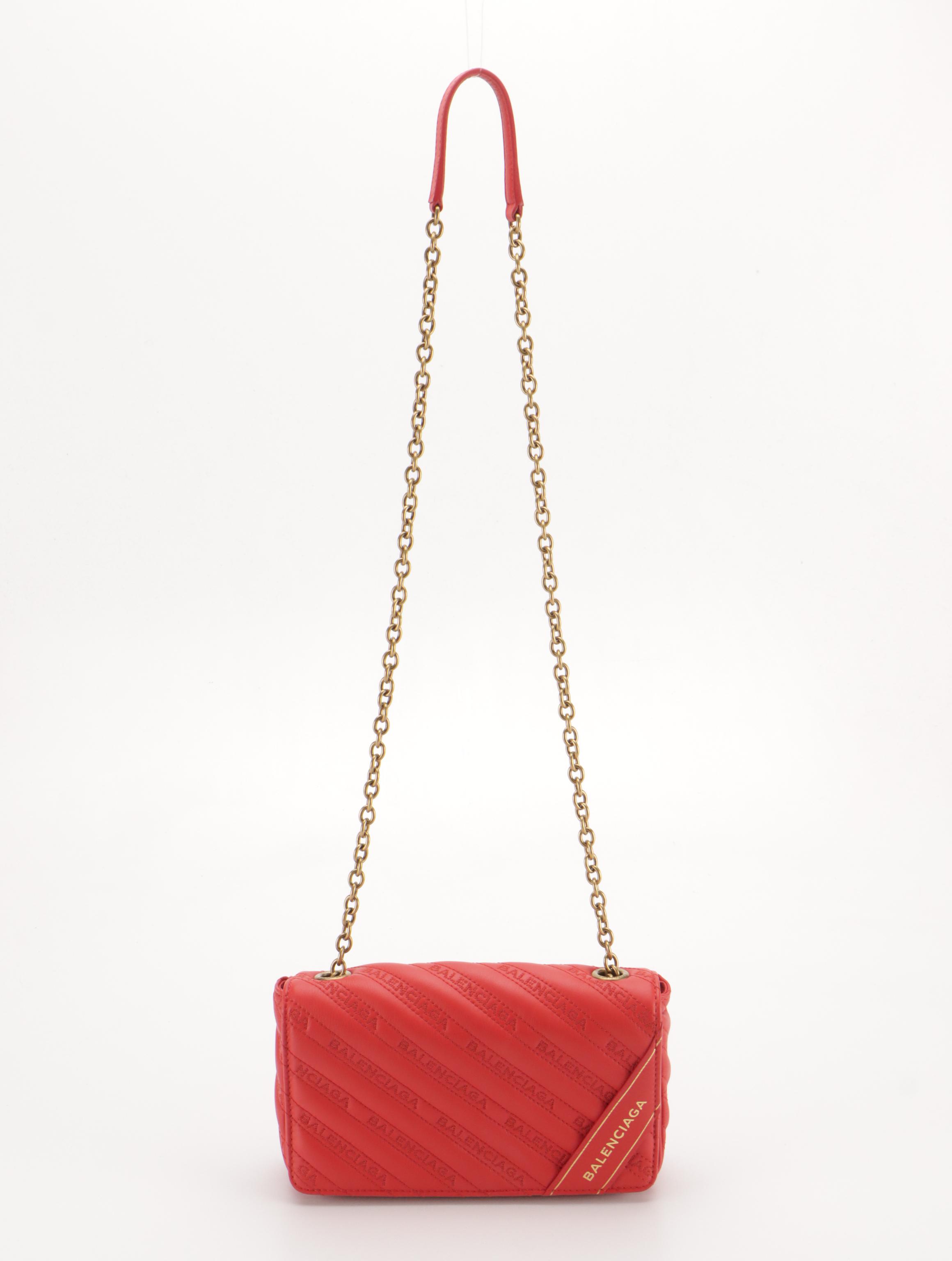 Balenciaga Blanket Reporter Shoulder Bag in Red Embroidered Calfskin Leather