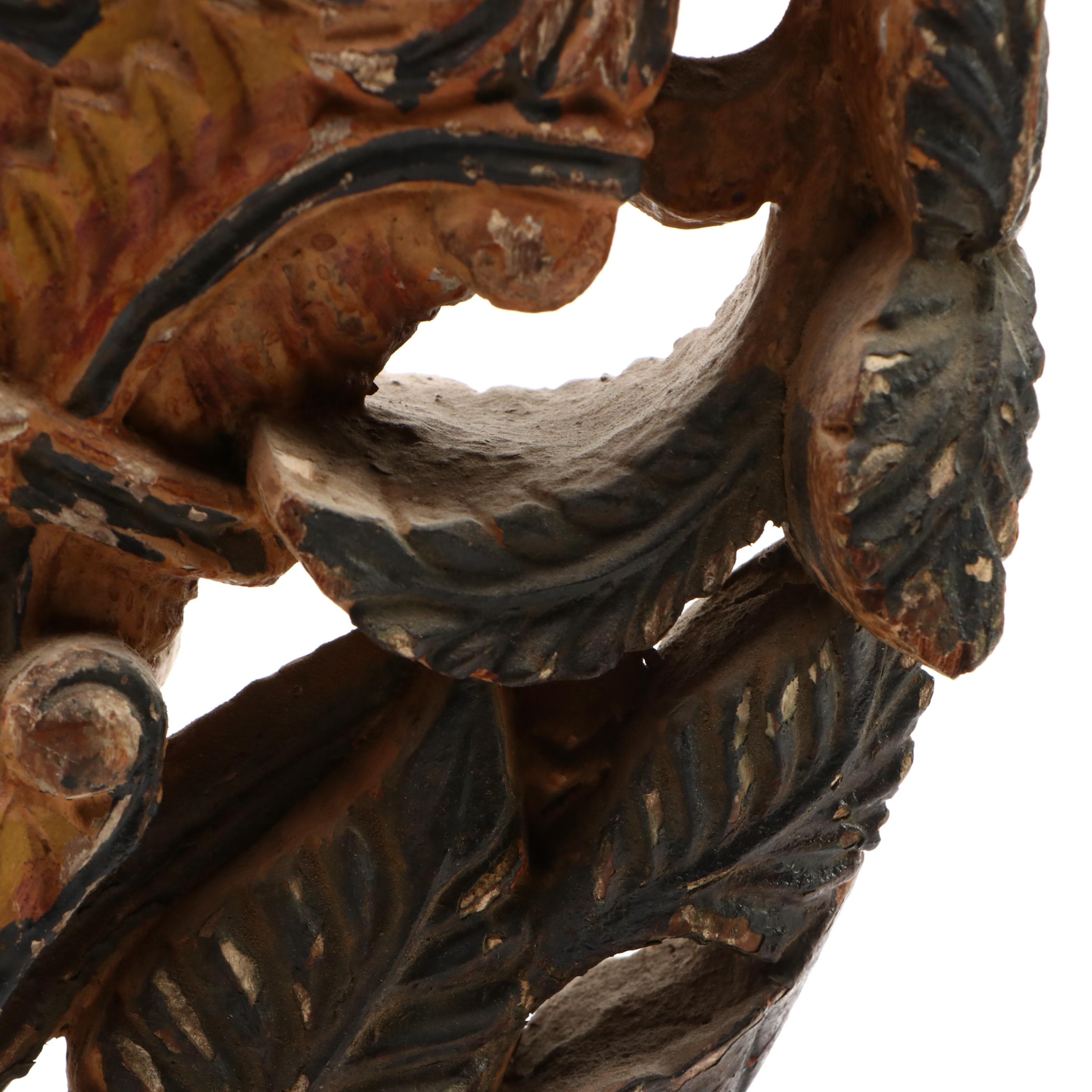 Pair of Indian Polychrome Decorated Wood Yali Figural Brackets