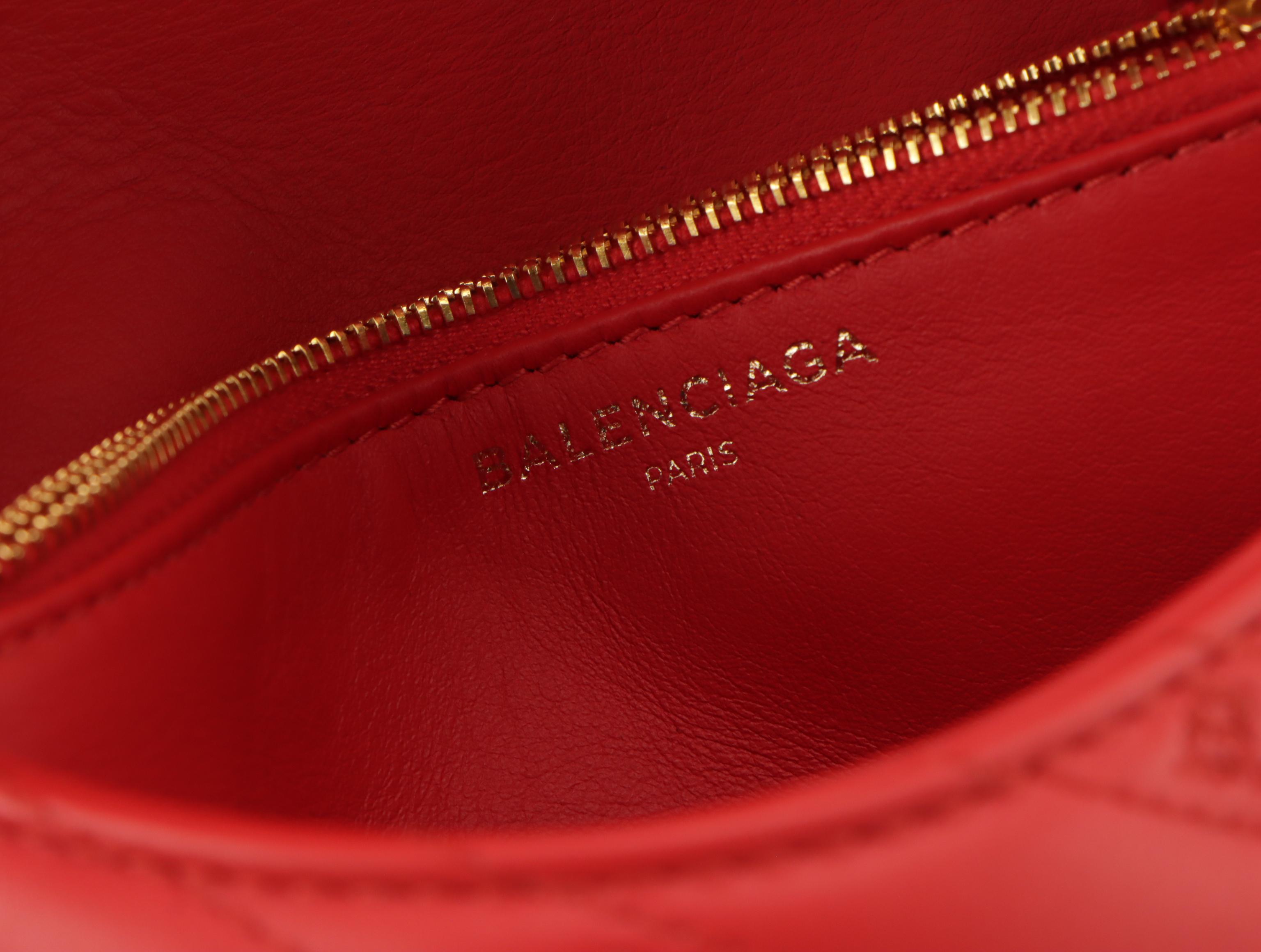 Balenciaga Blanket Reporter Shoulder Bag in Red Embroidered Calfskin Leather