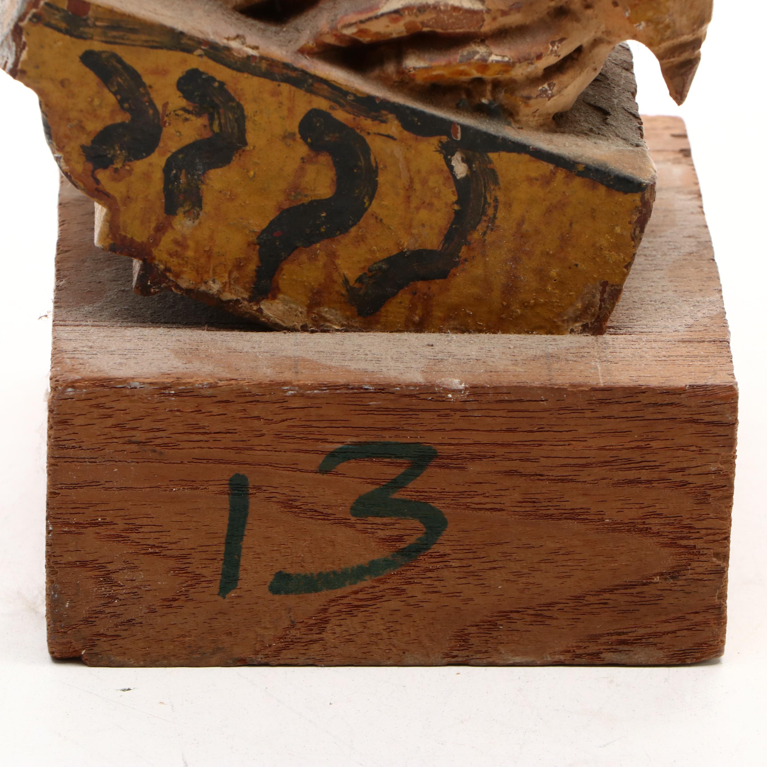 Pair of Indian Polychrome Decorated Wood Yali Figural Brackets