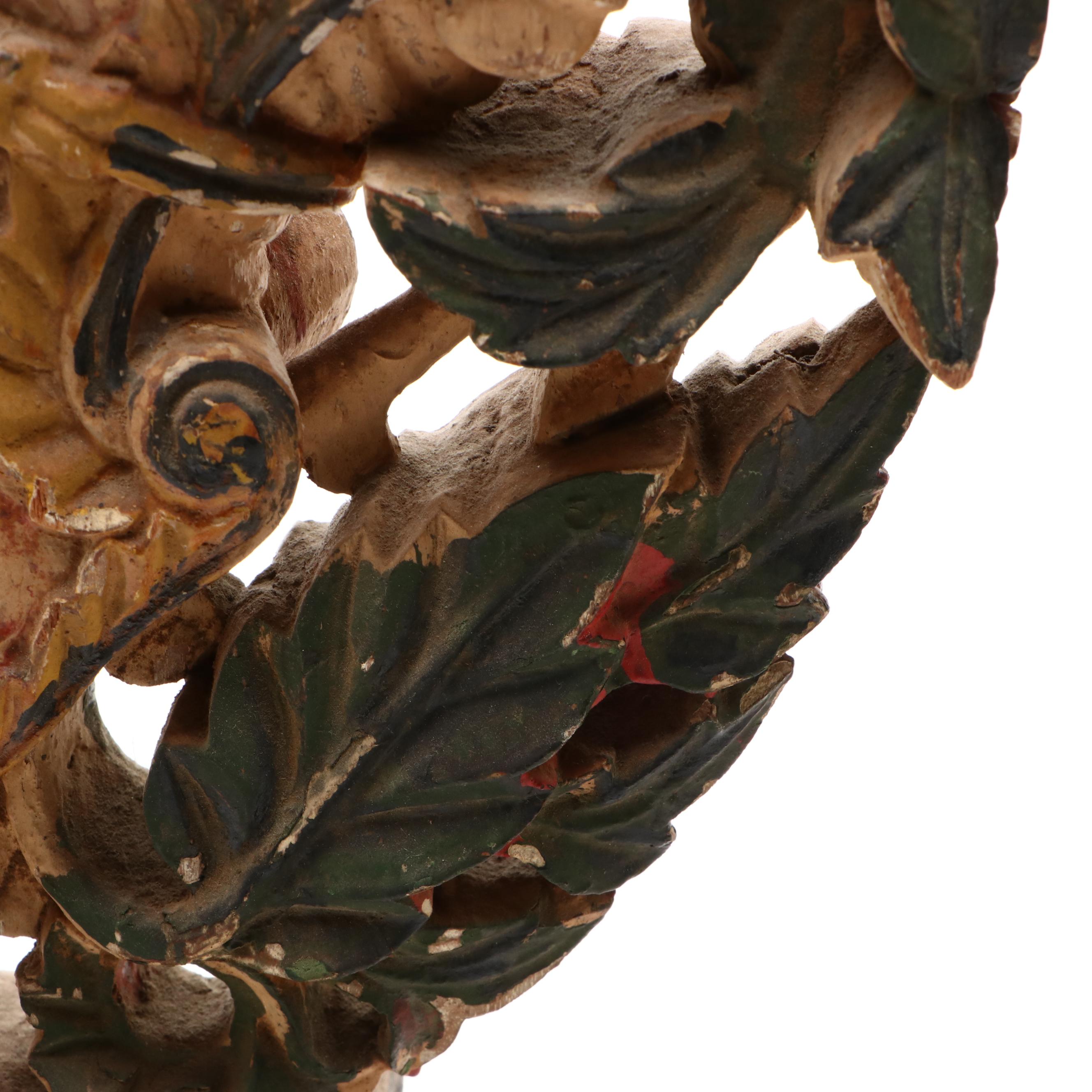 Pair of Indian Polychrome Decorated Wood Yali Figural Brackets