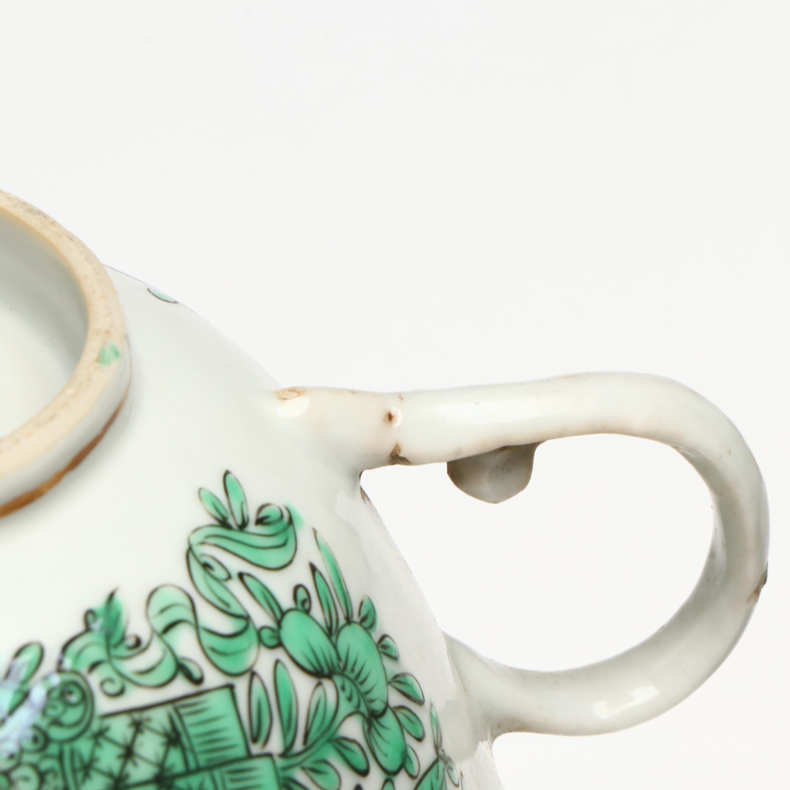 Antique Chinese Export Fitzhugh Green Cream Pitcher with Cups and Saucers