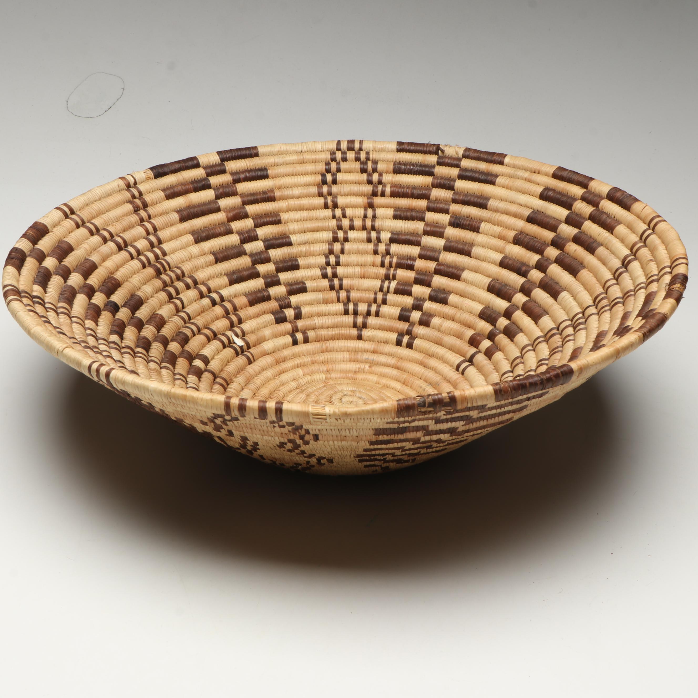 African Coiled Basketry Bowl with Ostrich Eggs