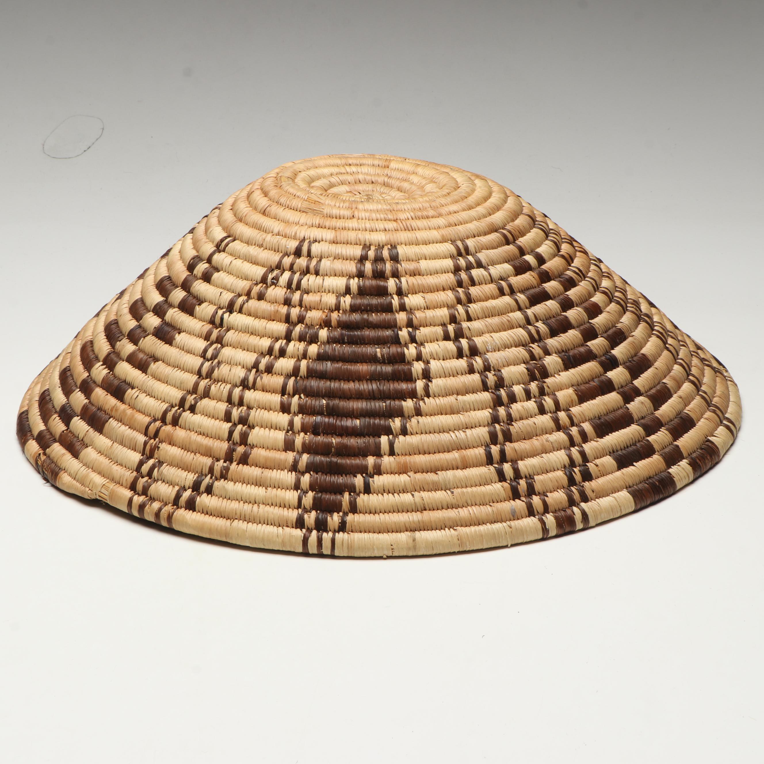 African Coiled Basketry Bowl with Ostrich Eggs