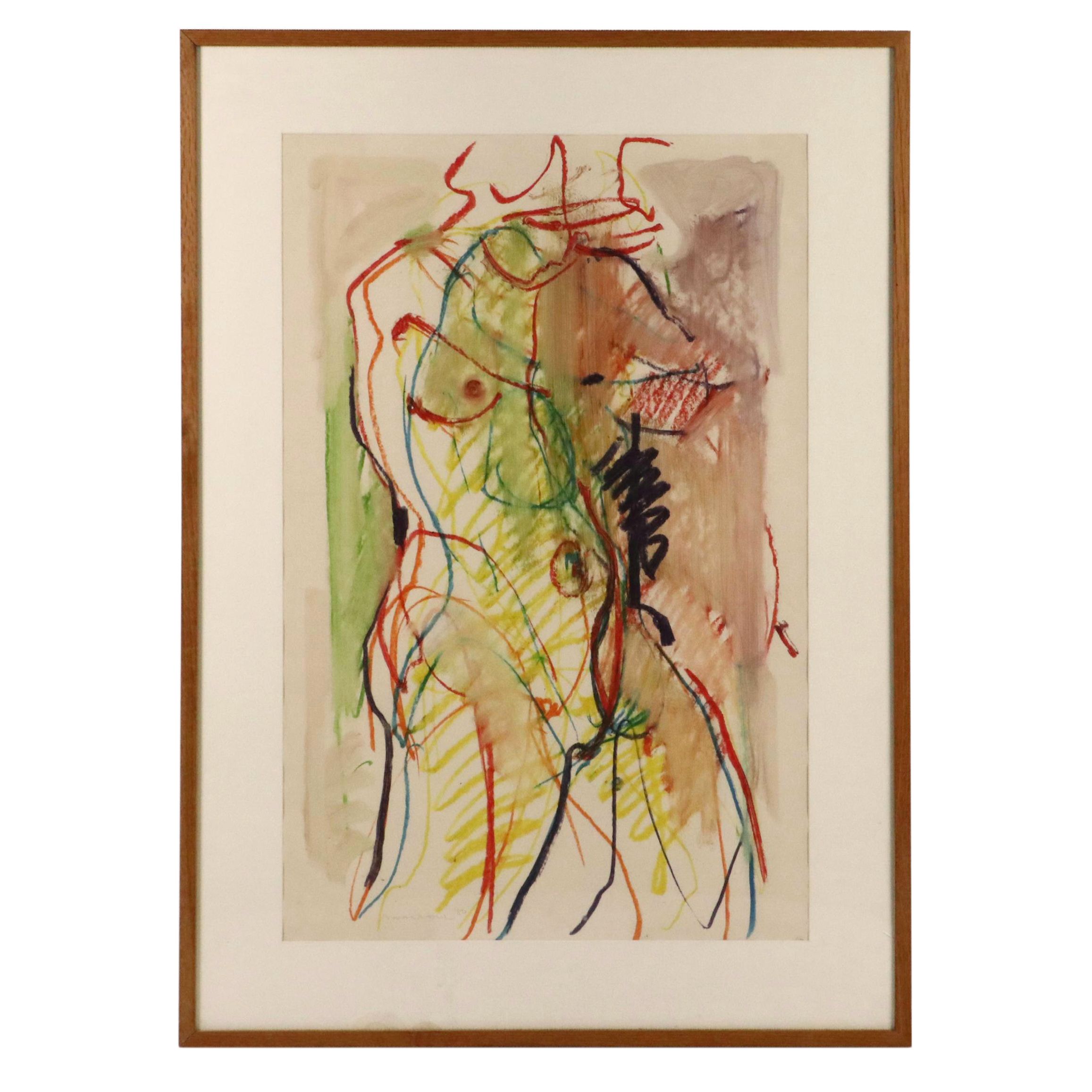 Jack Meanwell Expressionist Drawing "Figure #3," Late 20th Century