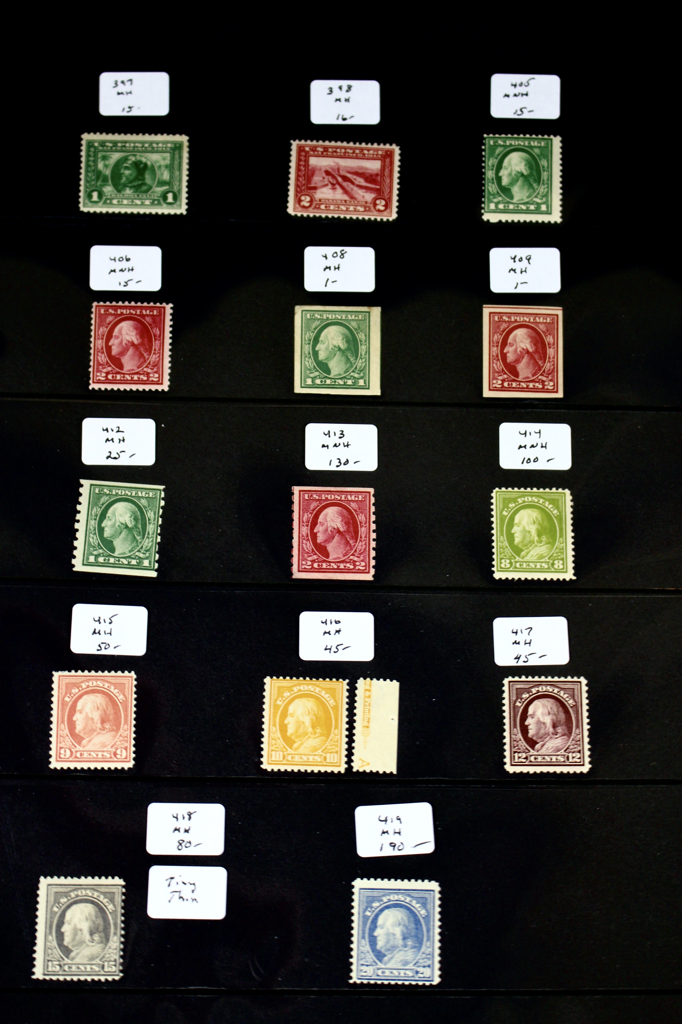 Fourteen Different Early U.S. Stamps Ranging from Scott #s 397-419