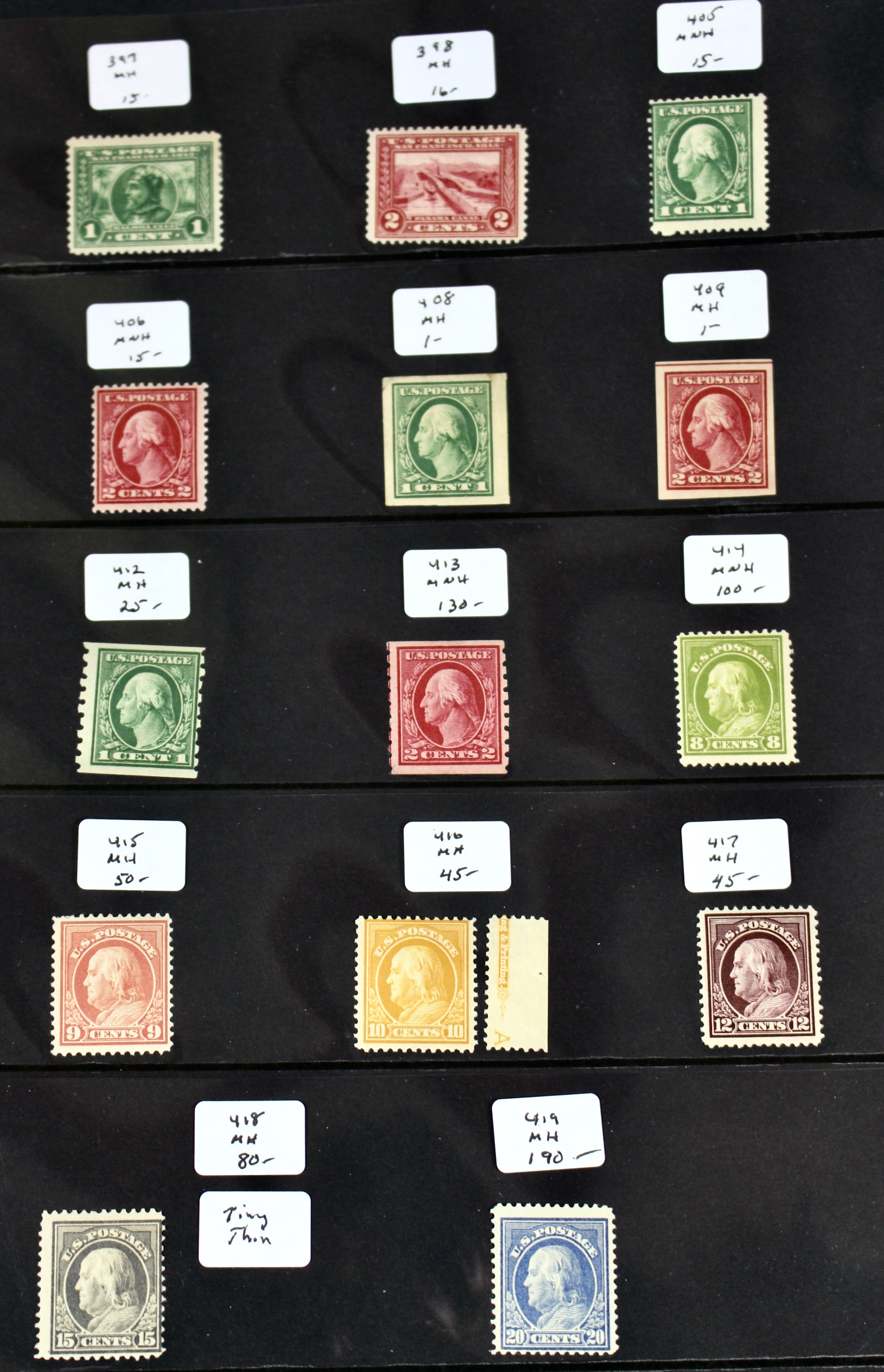 Fourteen Different Early U.S. Stamps Ranging from Scott #s 397-419