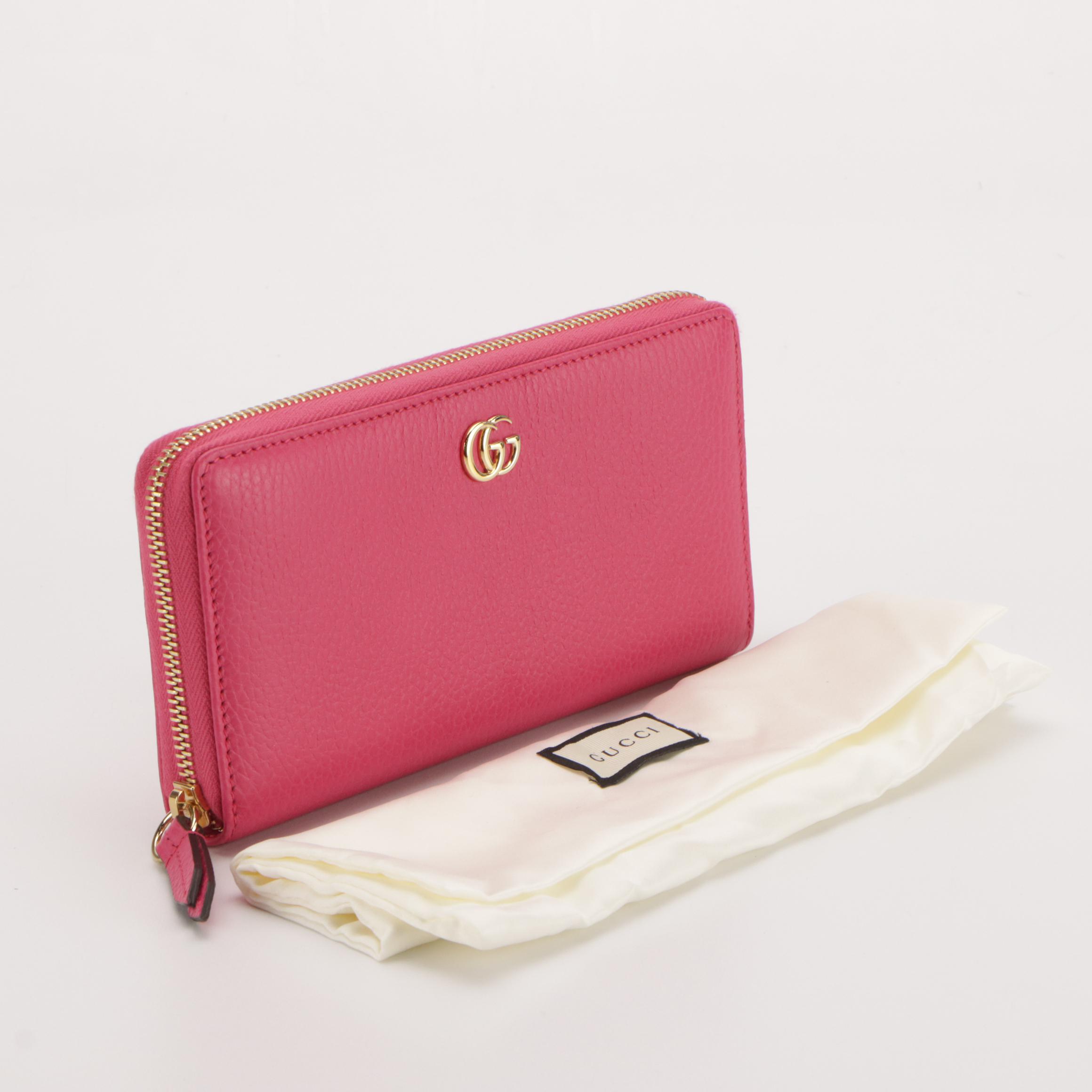 Gucci GG Marmont Zip Around Wallet in Dark Pink Leather
