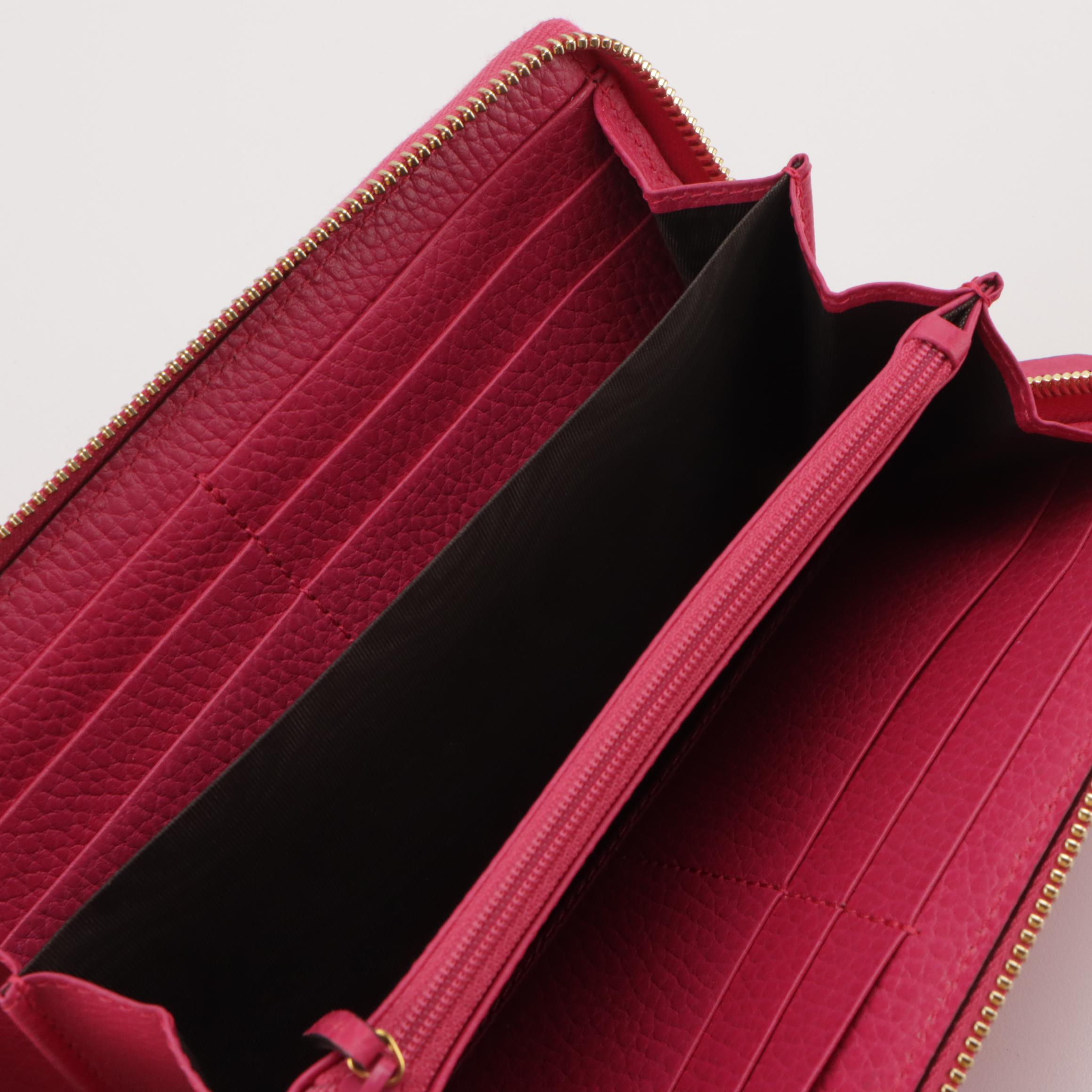 Gucci GG Marmont Zip Around Wallet in Dark Pink Leather