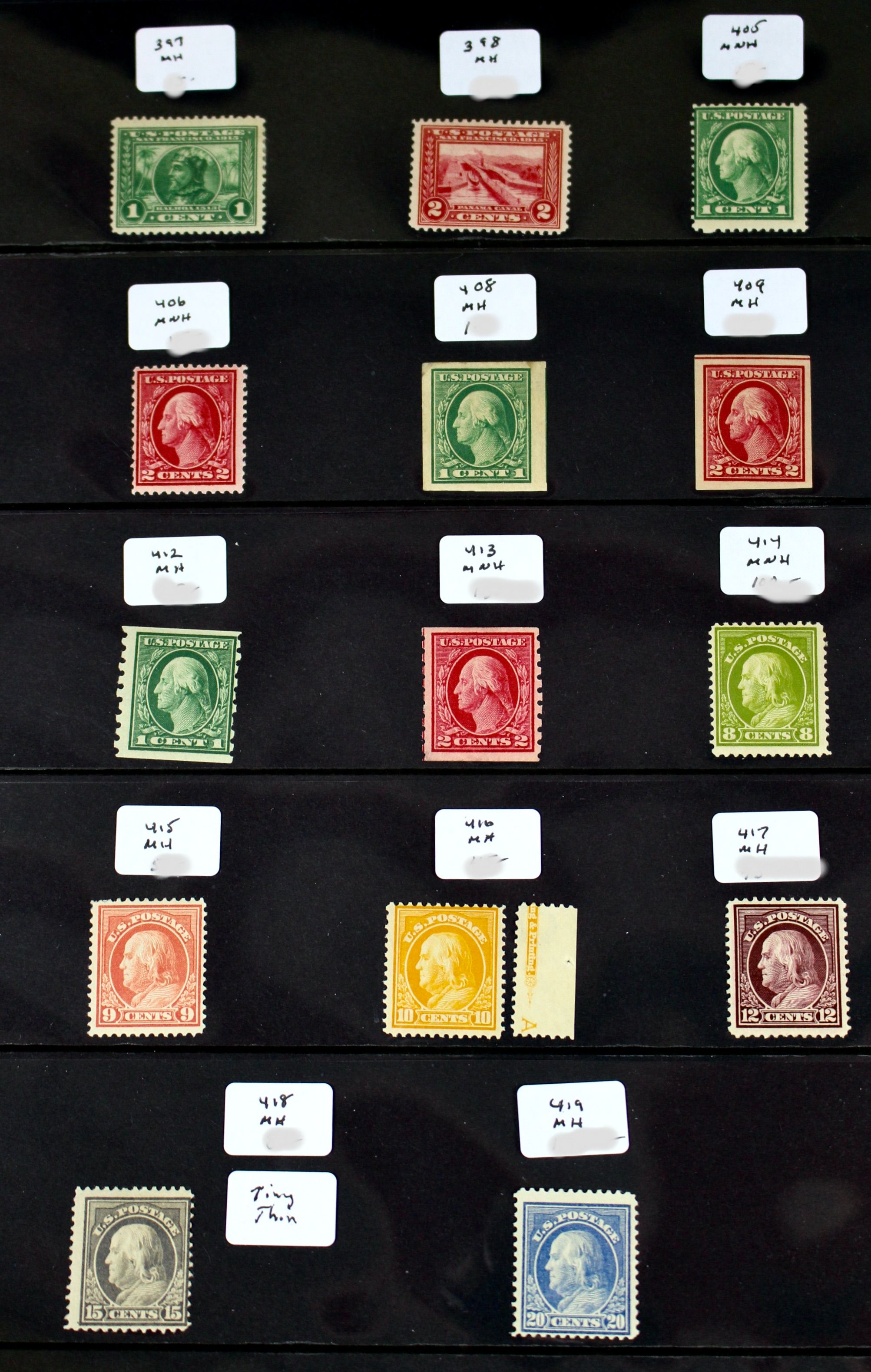Fourteen Different Early U.S. Stamps Ranging from Scott #s 397-419