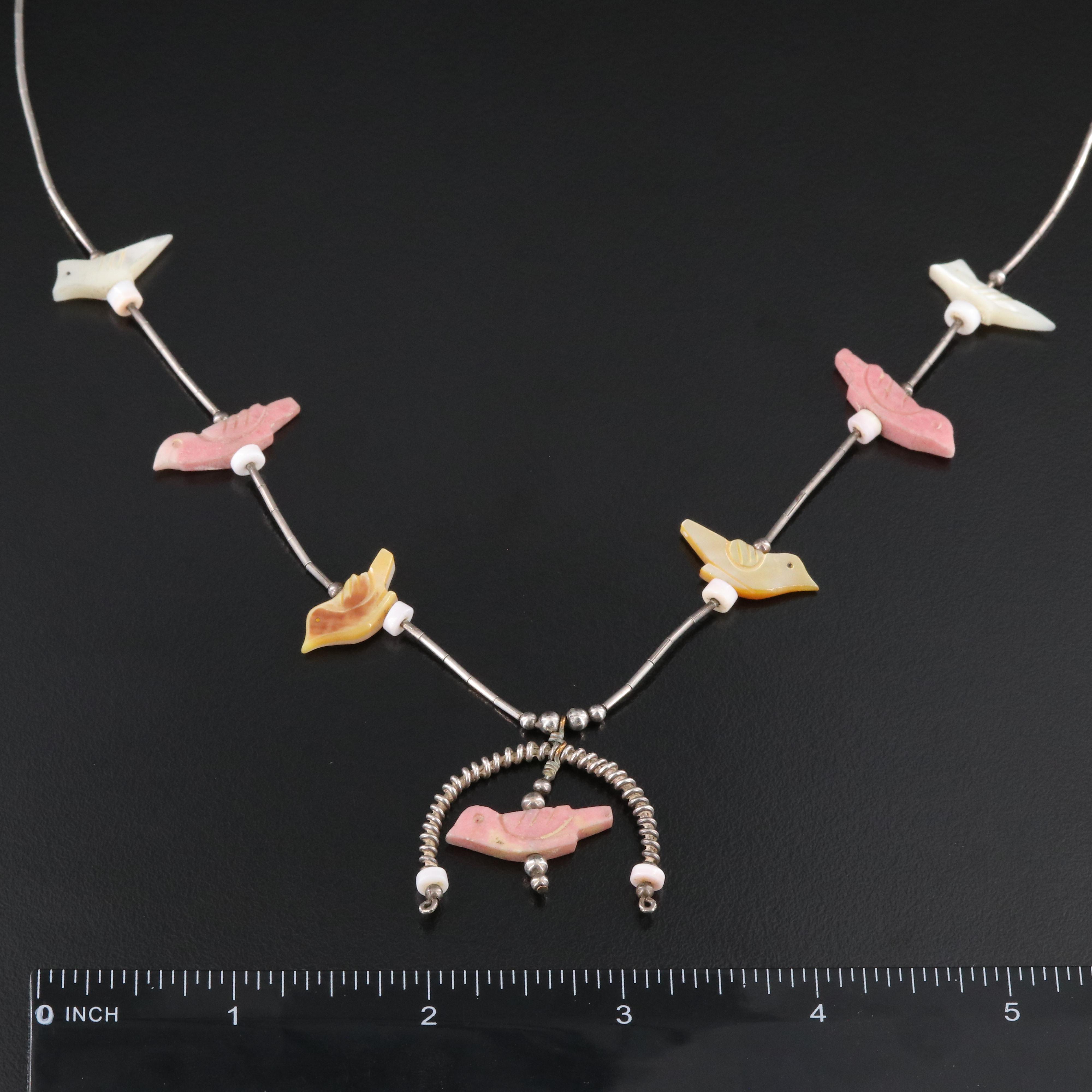 Sterling Fetish Necklaces and Pin Including Turquoise, Shell and Mother-of-Pearl