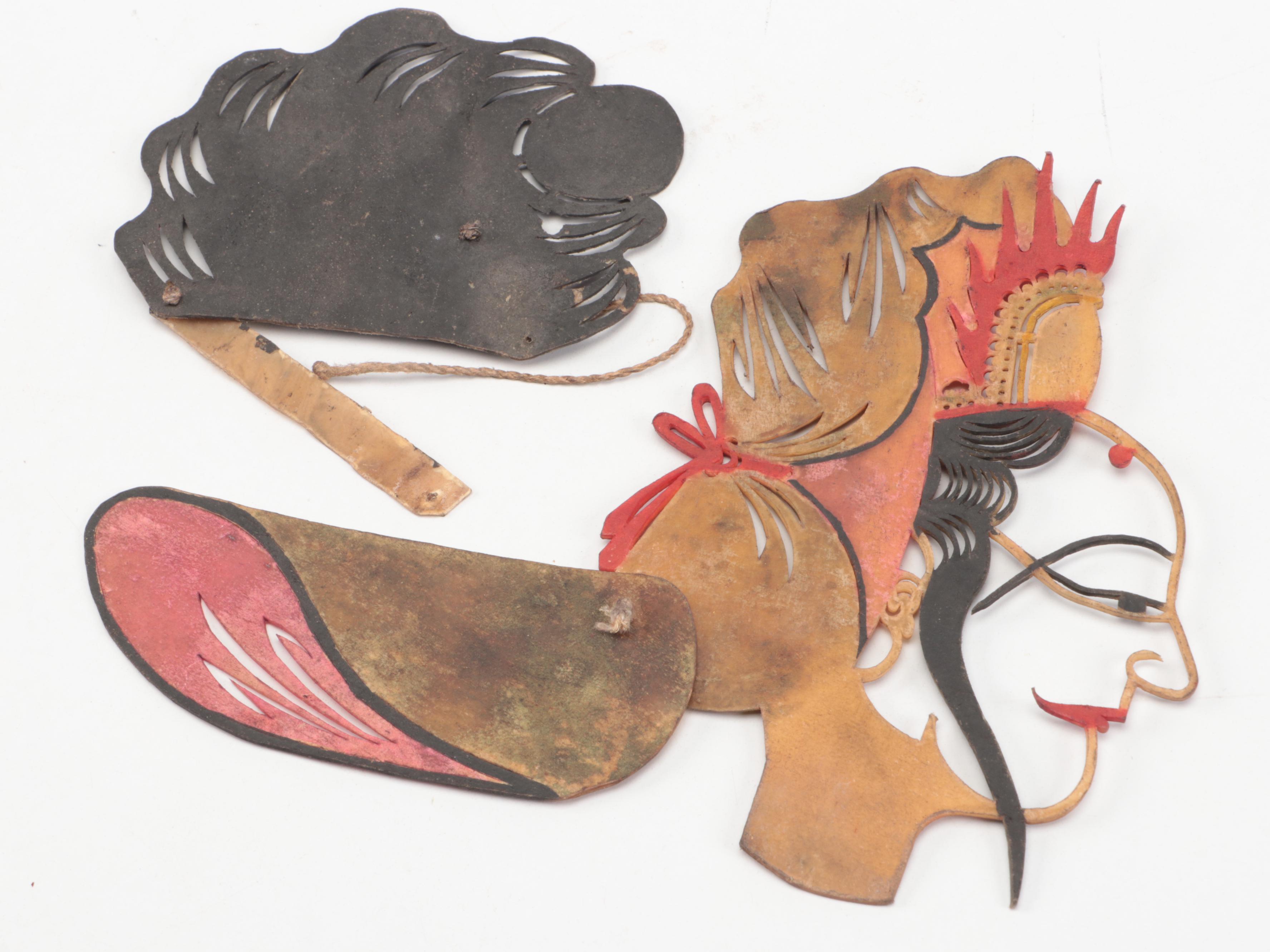 Chinese Deity Head and Hair Painted Vellum Shadow Puppet Accessories