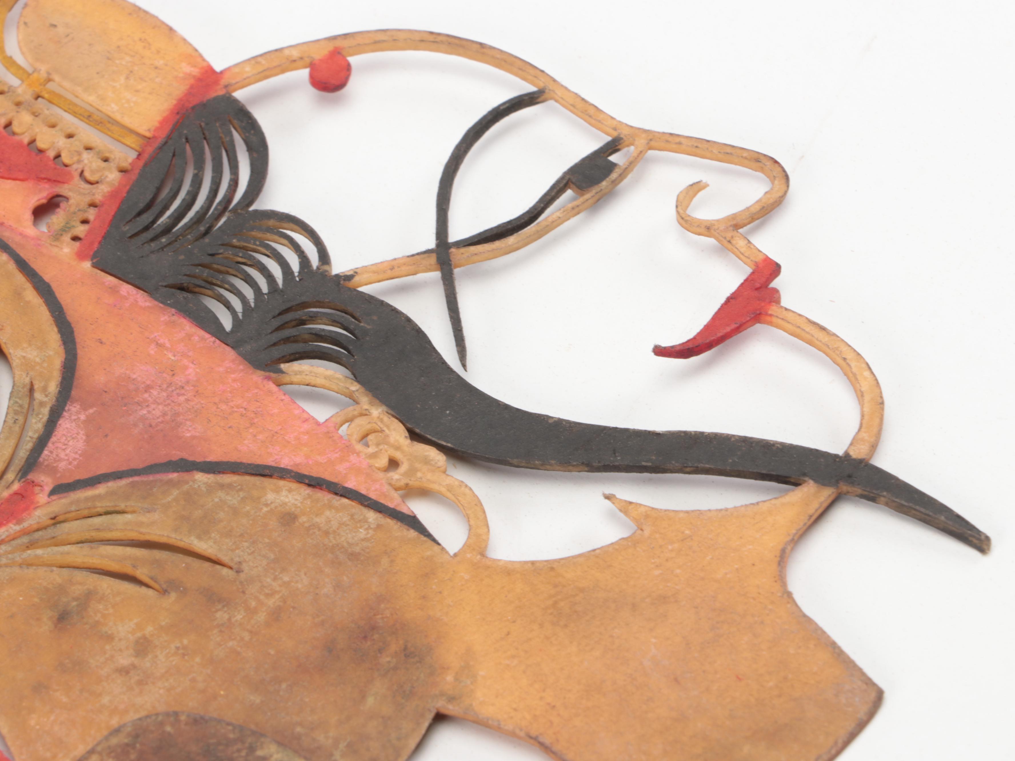 Chinese Deity Head and Hair Painted Vellum Shadow Puppet Accessories