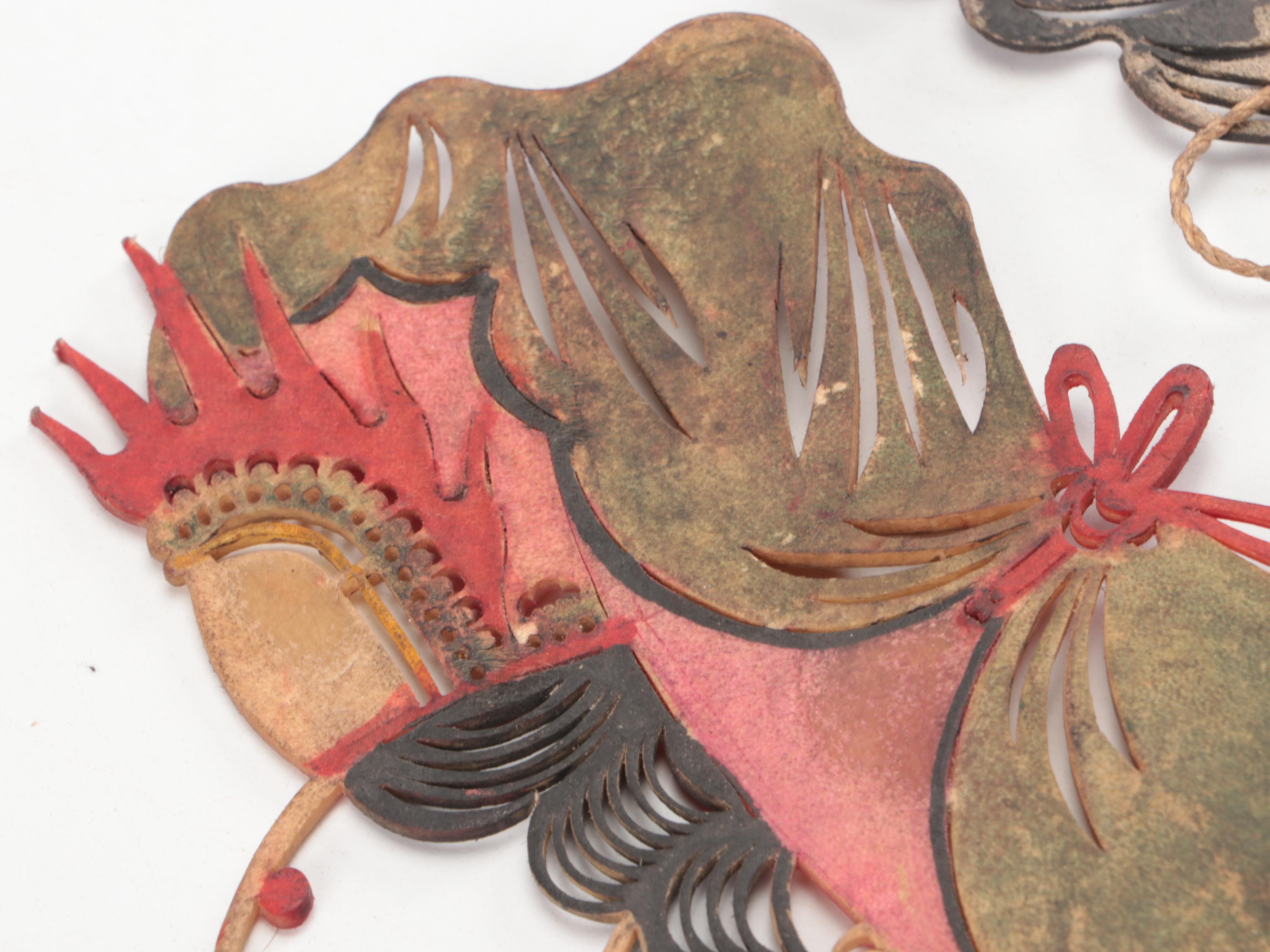 Chinese Deity Head and Hair Painted Vellum Shadow Puppet Accessories