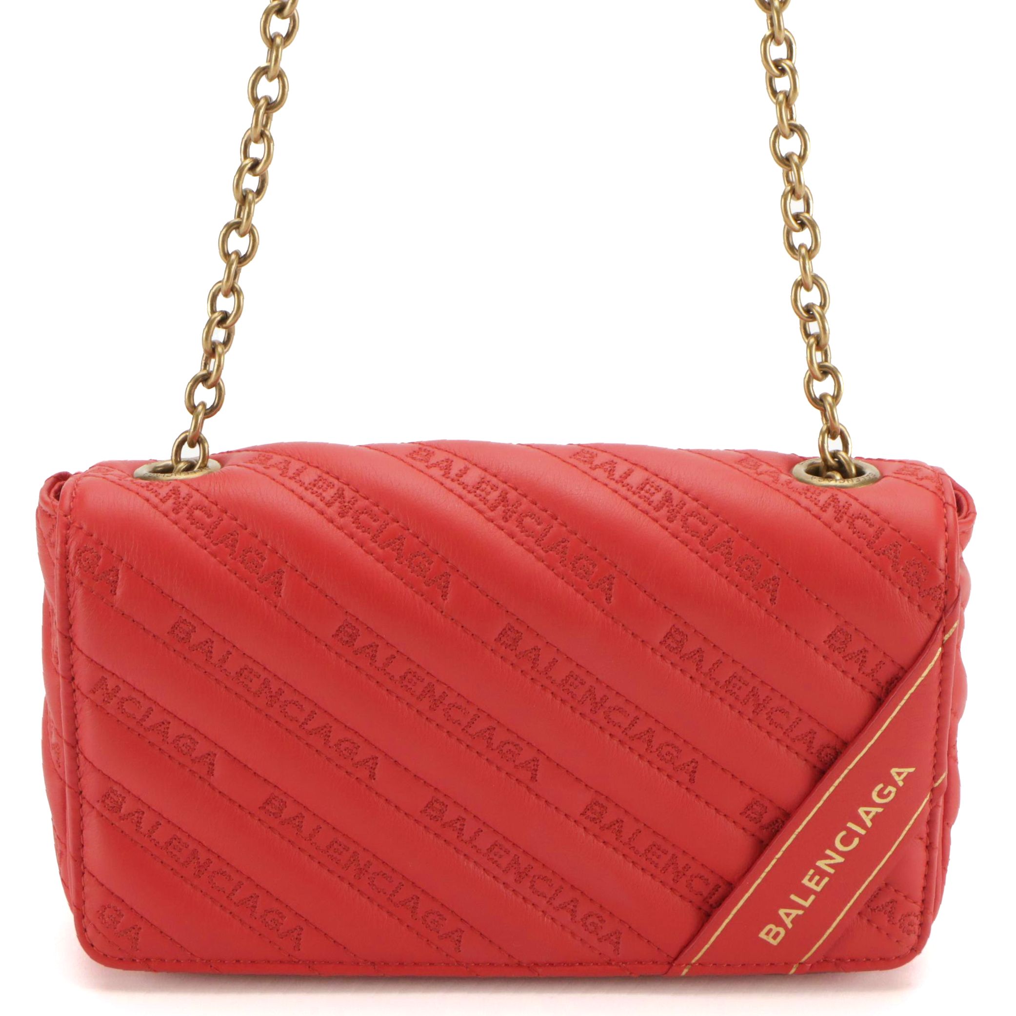 Balenciaga Blanket Reporter Shoulder Bag in Red Embroidered Calfskin Leather