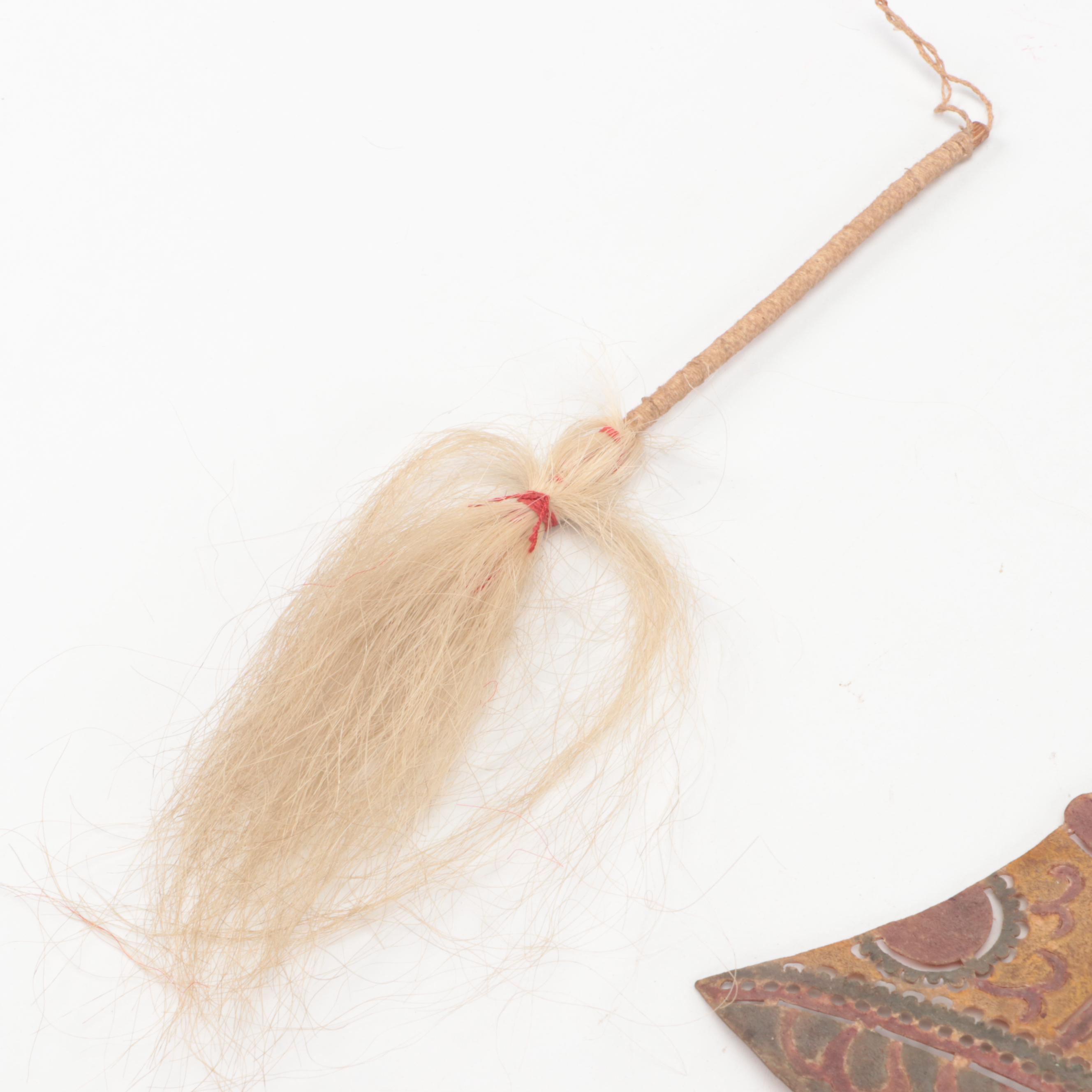 Chinese Bell, Broom and Other Vellum and Hair Shadow Puppet Accessories