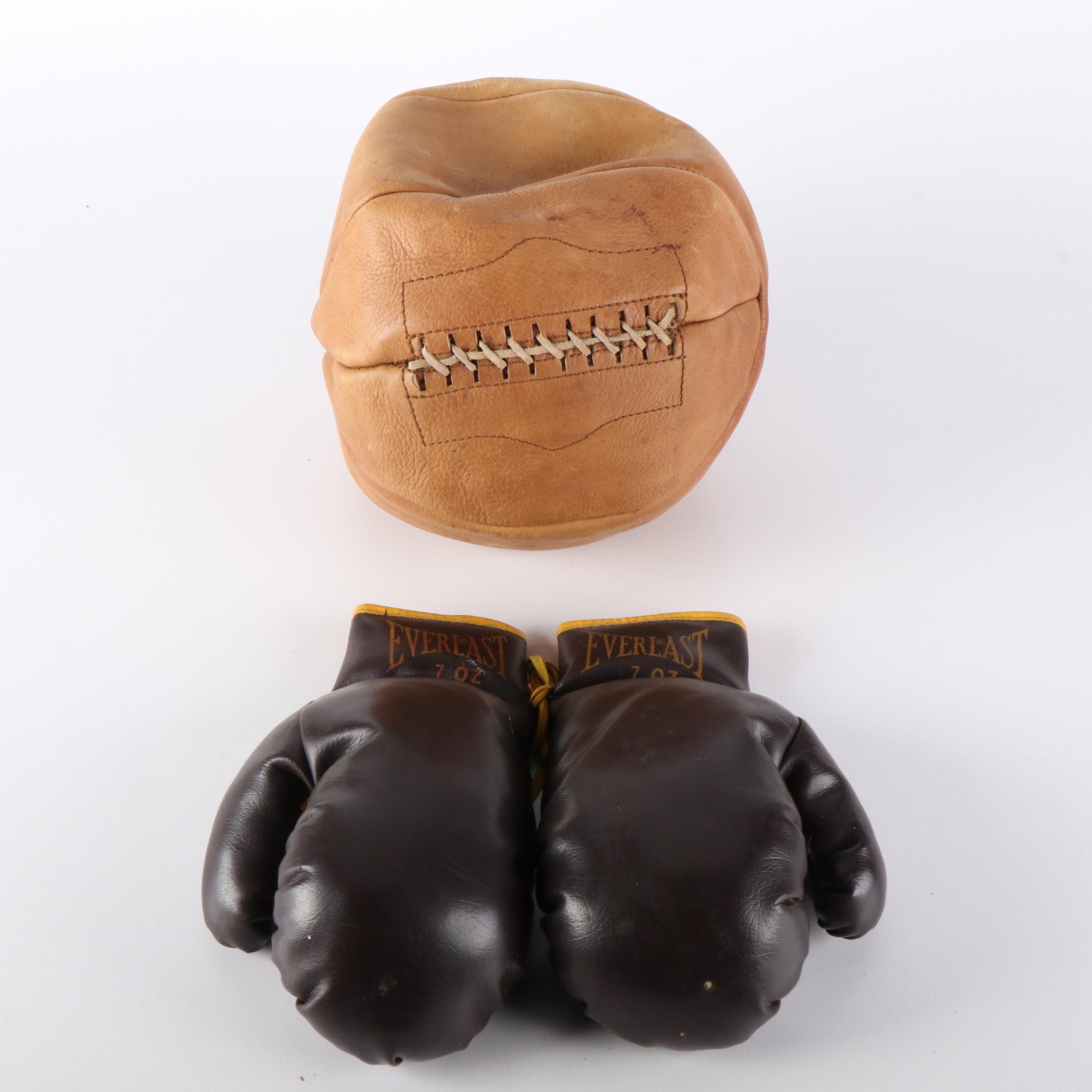 Leather  Basketball with Everlast Boxing Gloves, Early to Mid-20th Century