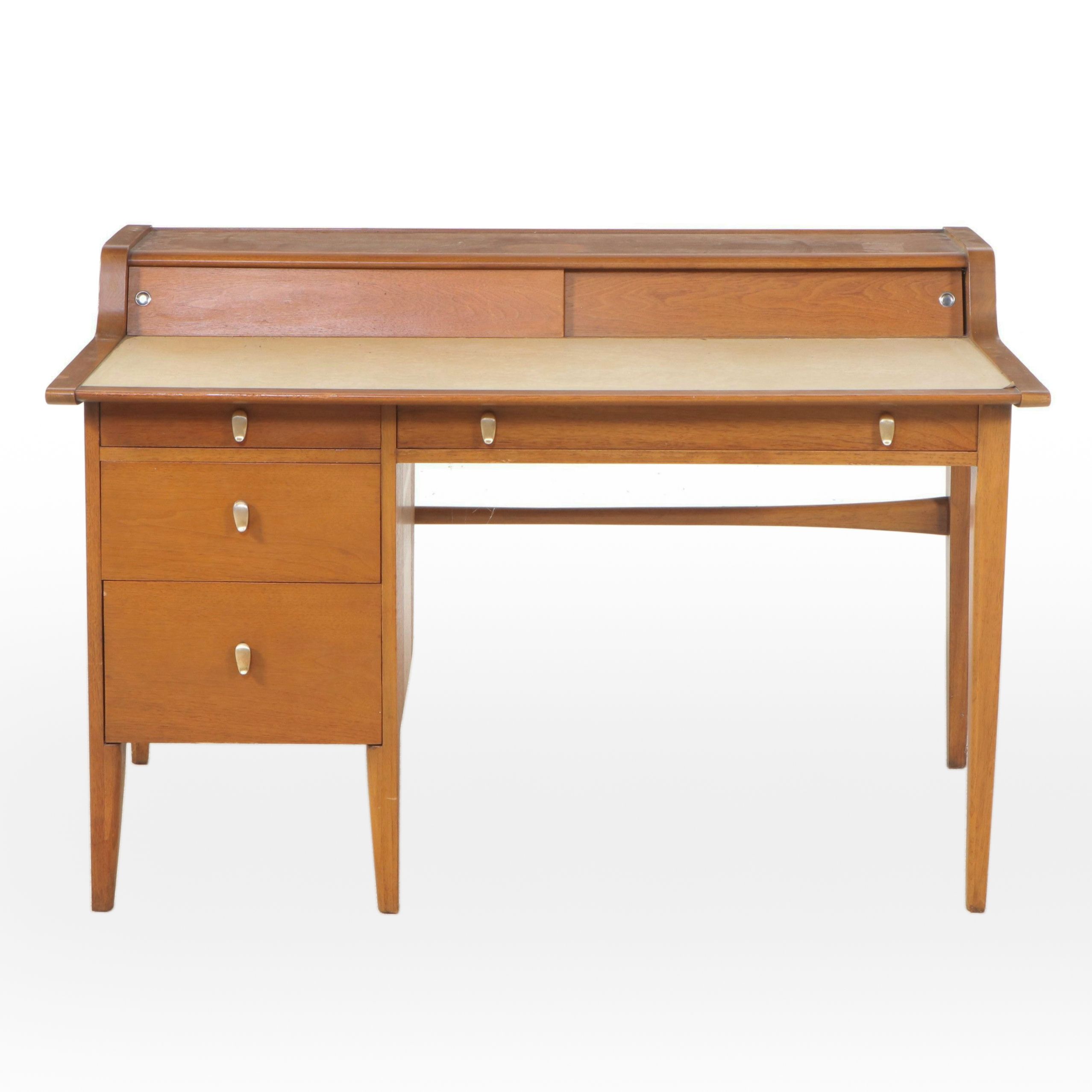 John Van Koert for Drexel Mid Century Modern Walnut Desk with Leather Top