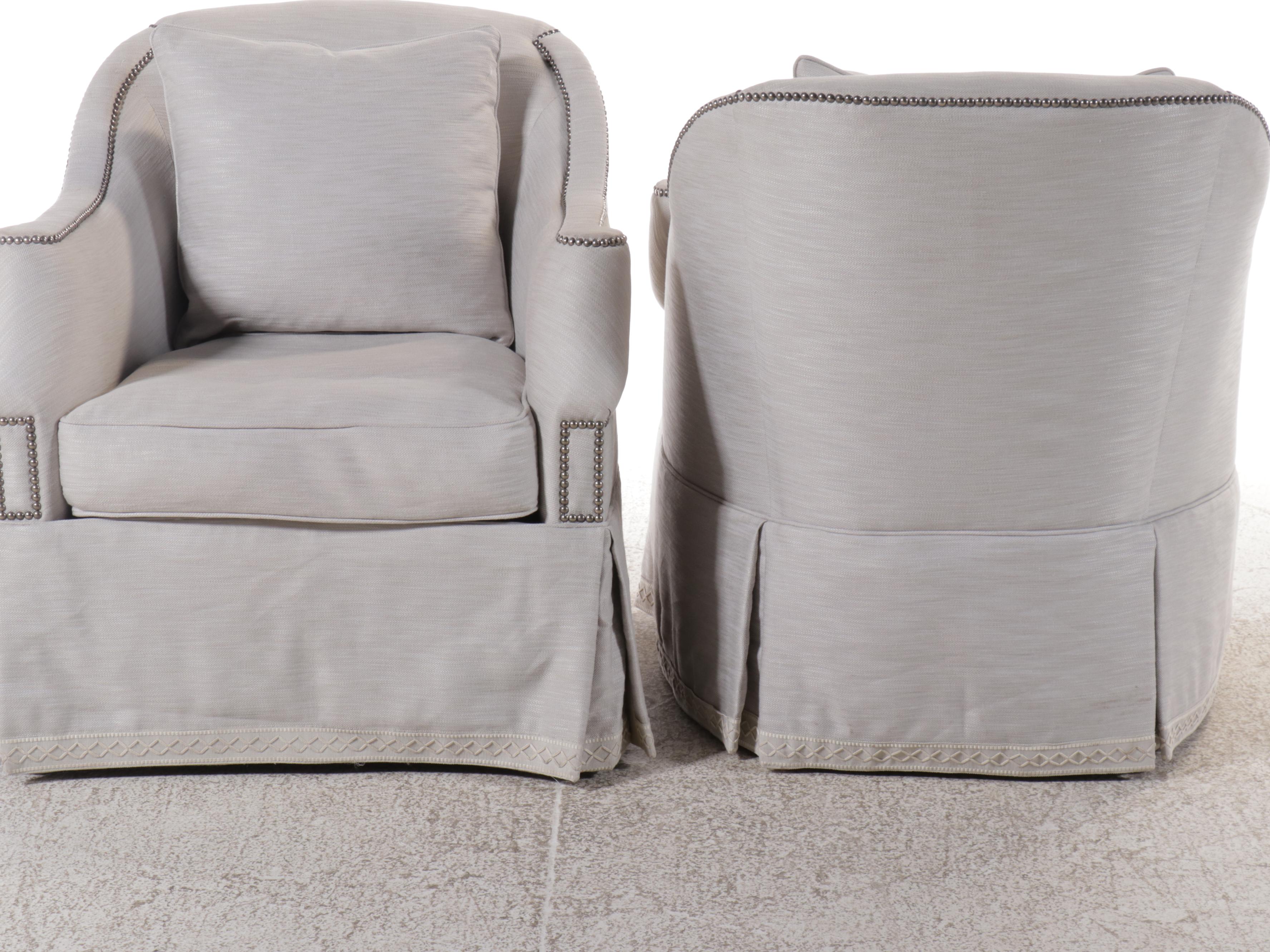 Pair of Hickory Chair Furniture Co. Upholstered Armchairs