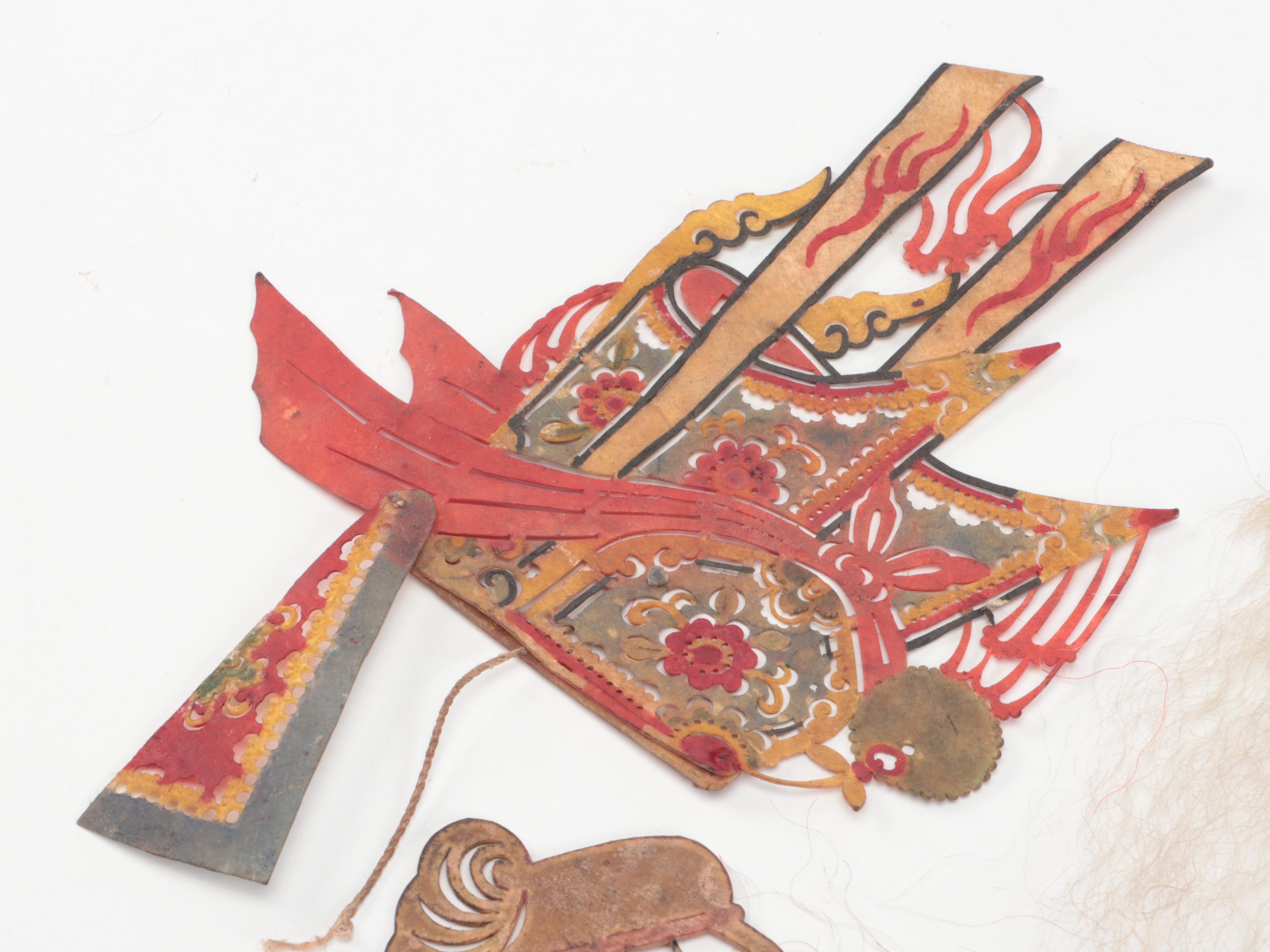 Chinese Crown with Male Head and Beard Vellum and Hair Shadow Puppet Accessories