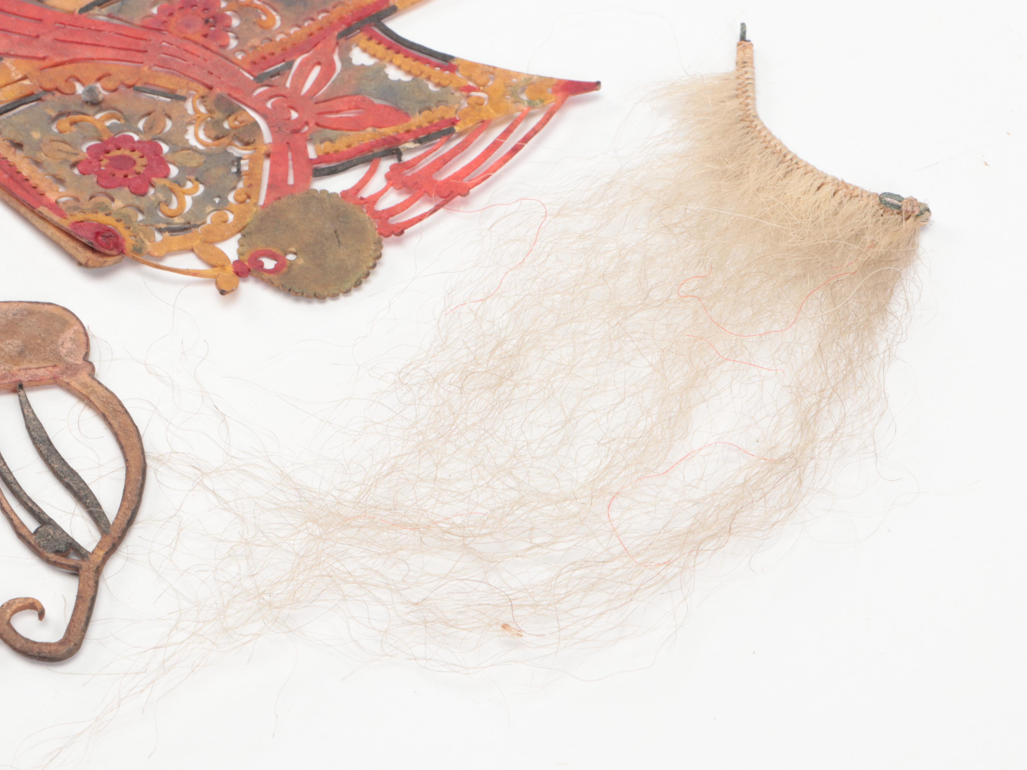 Chinese Crown with Male Head and Beard Vellum and Hair Shadow Puppet Accessories