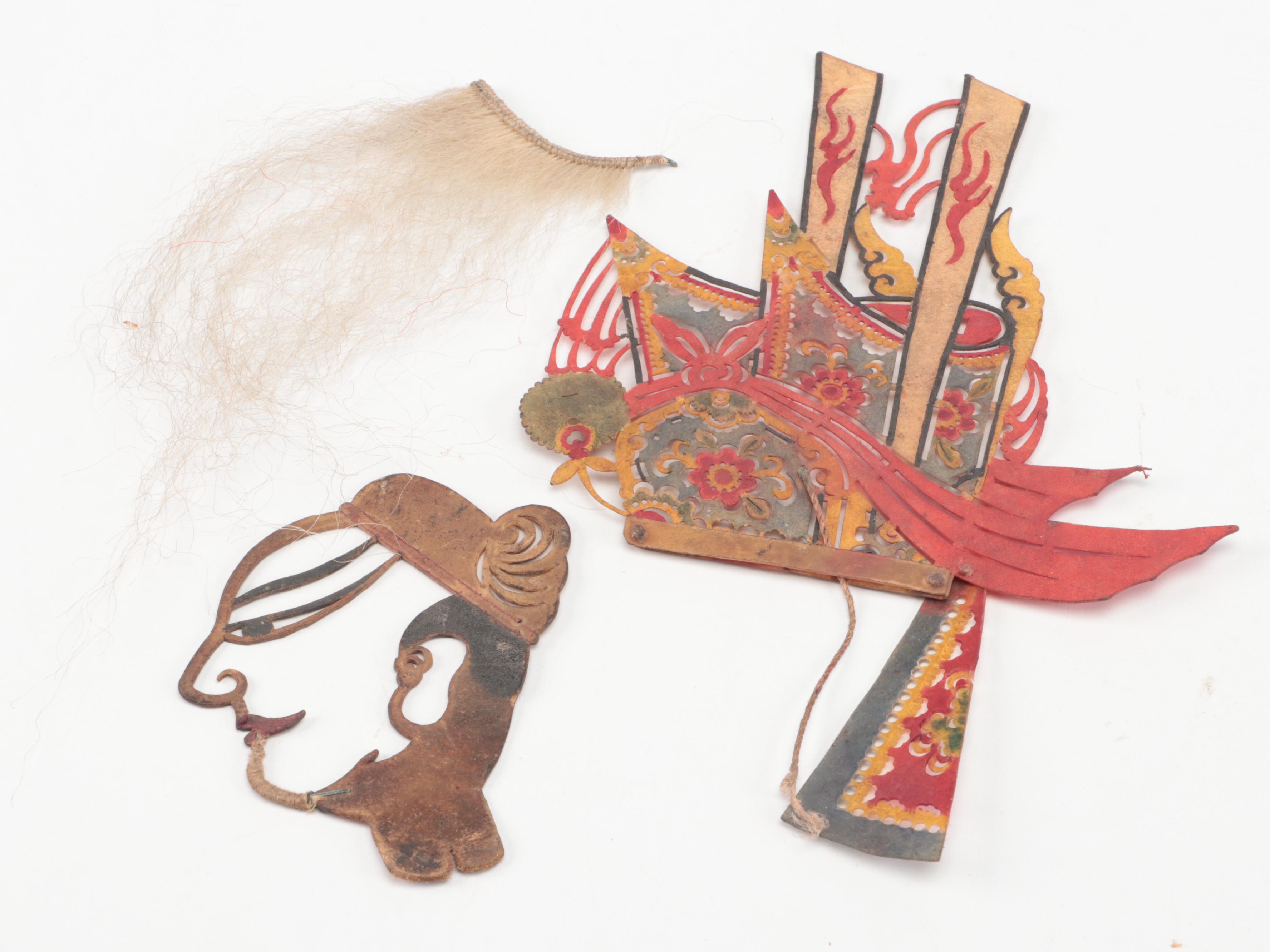 Chinese Crown with Male Head and Beard Vellum and Hair Shadow Puppet Accessories