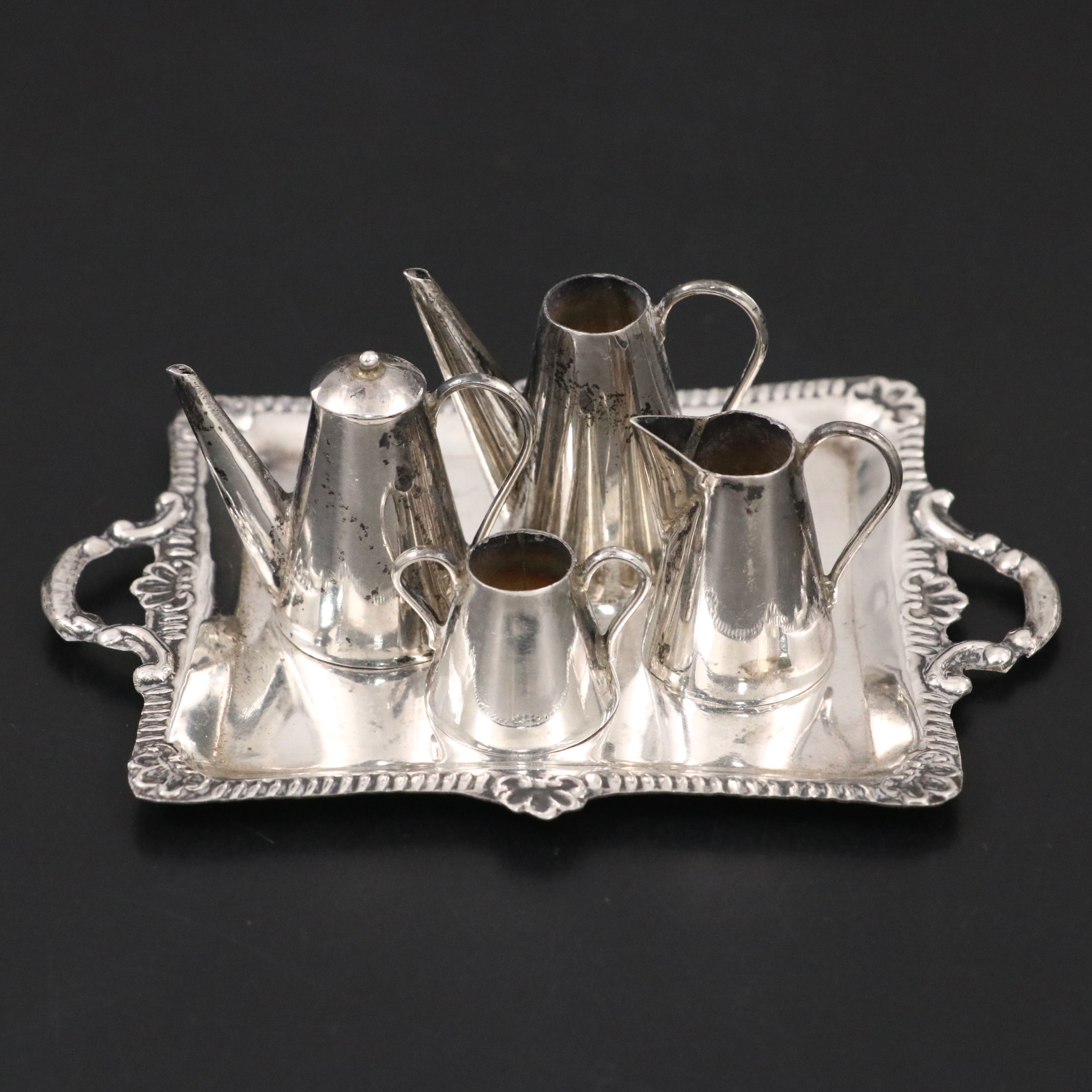 Peruvian Sterling Silver Miniature Tea and Coffee Service, Mid/Late 20th Century