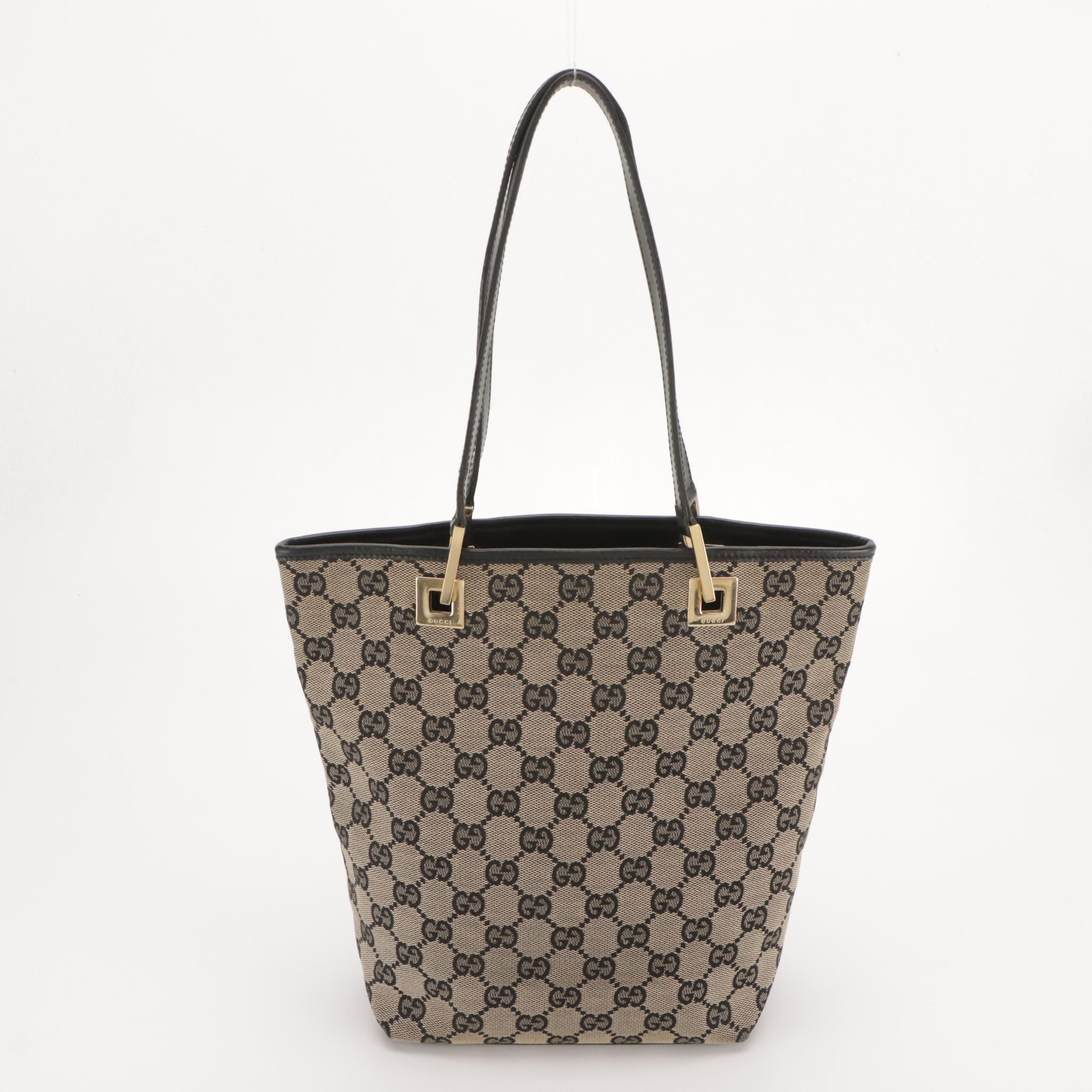 Gucci Small Eclipse Tote in Navy Blue GG Canvas and Leather Trim