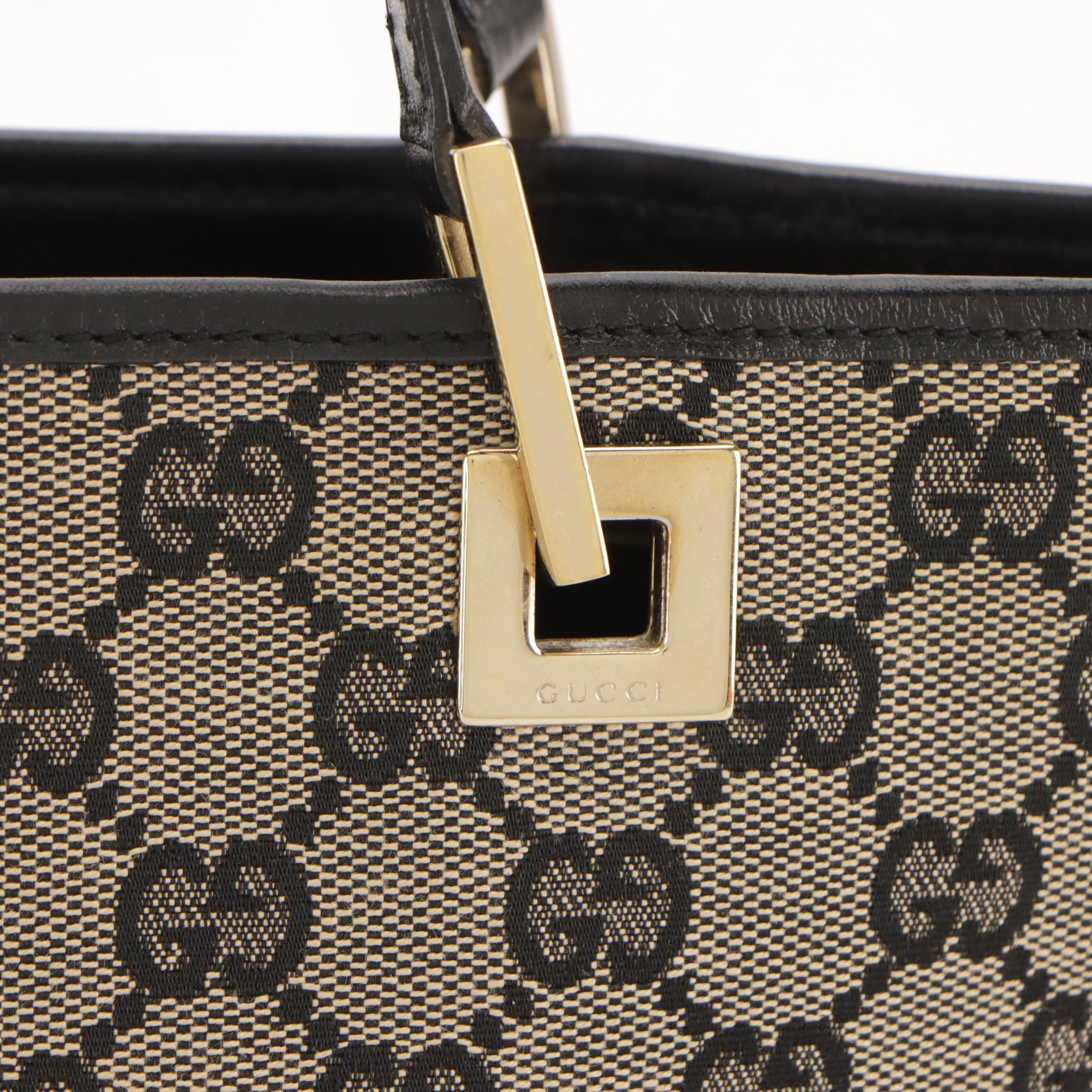 Gucci Small Eclipse Tote in Navy Blue GG Canvas and Leather Trim