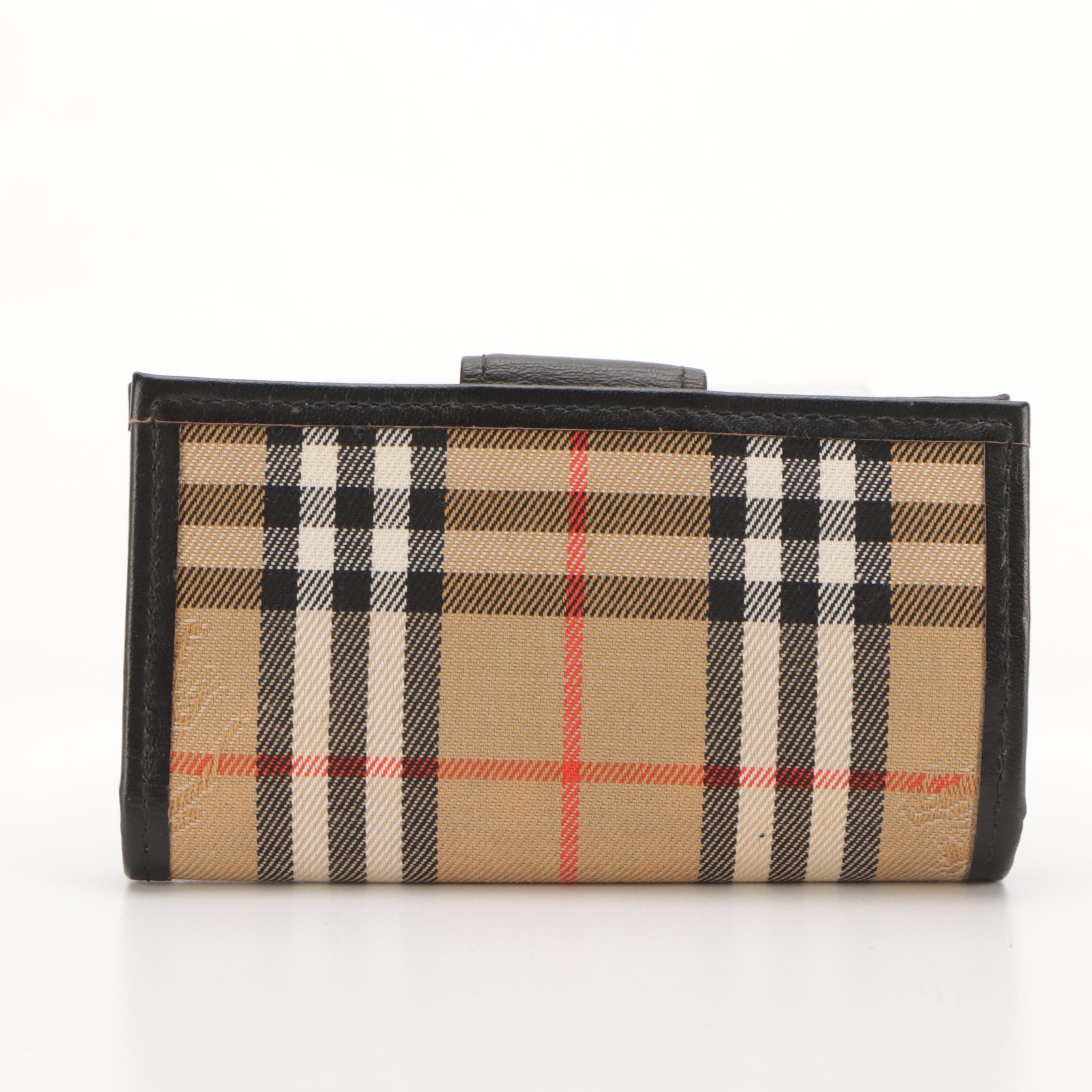 Burberrys 4-Key Case in Haymarket Canvas with Leather Trim