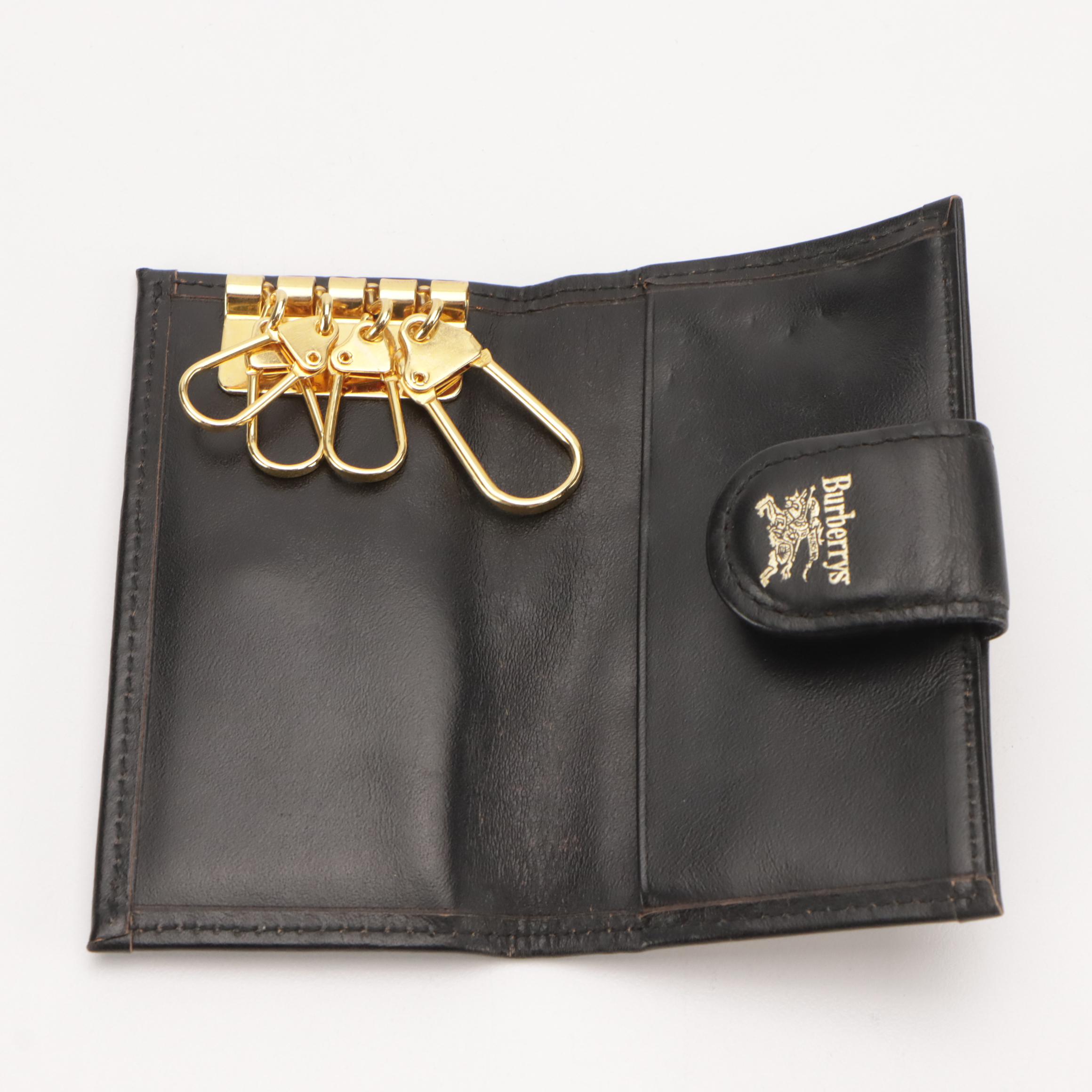 Burberrys 4-Key Case in Haymarket Canvas with Leather Trim