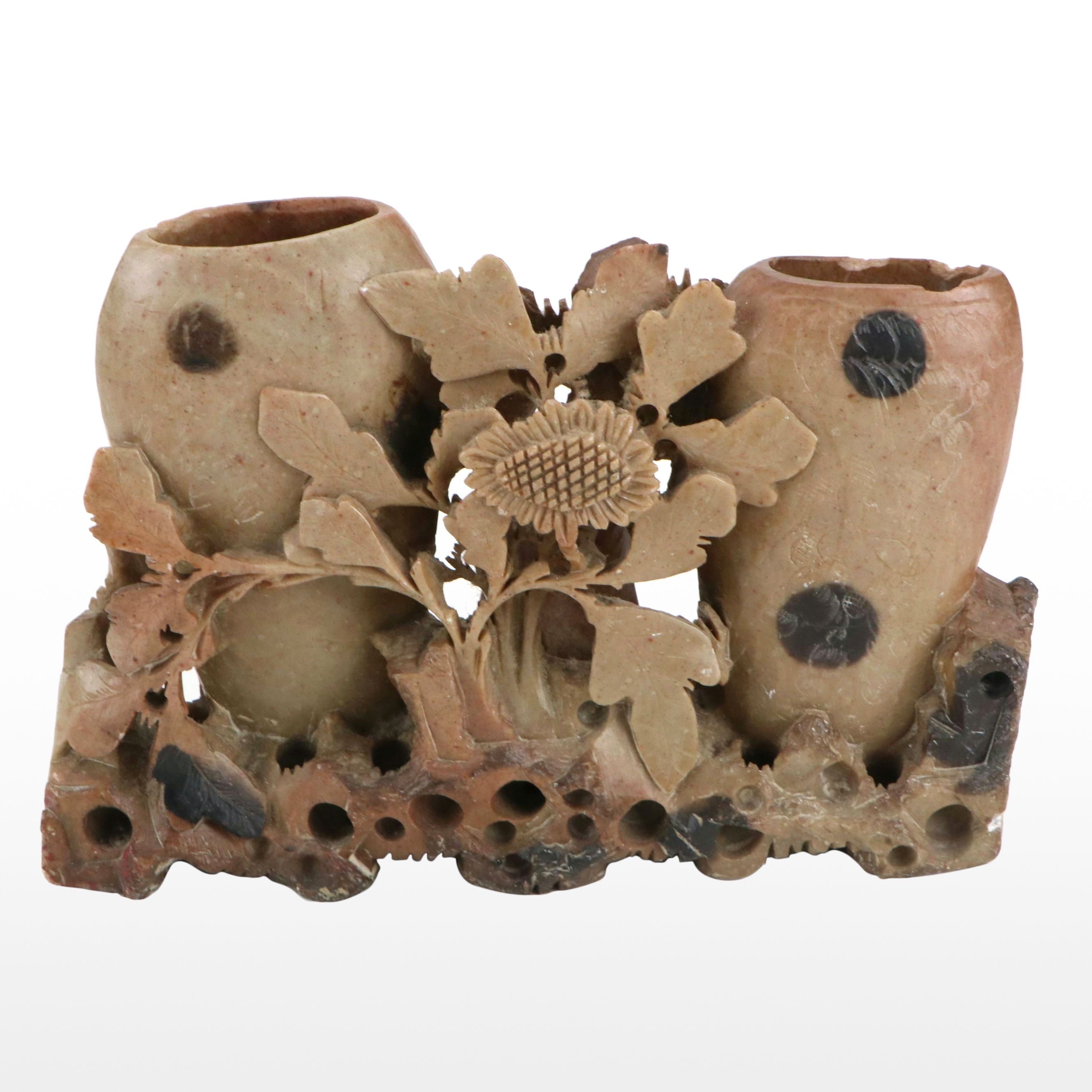 Chinese Carved Soapstone Brush Pot