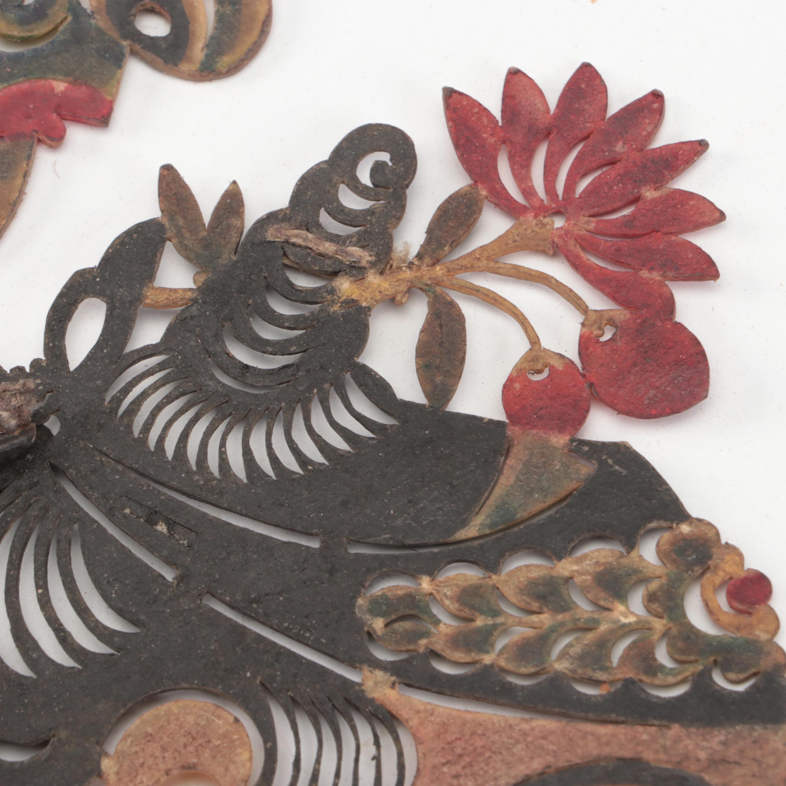 Chinese Old Woman and Warrior Painted Vellum Shadow Puppet Heads, Circa 1870