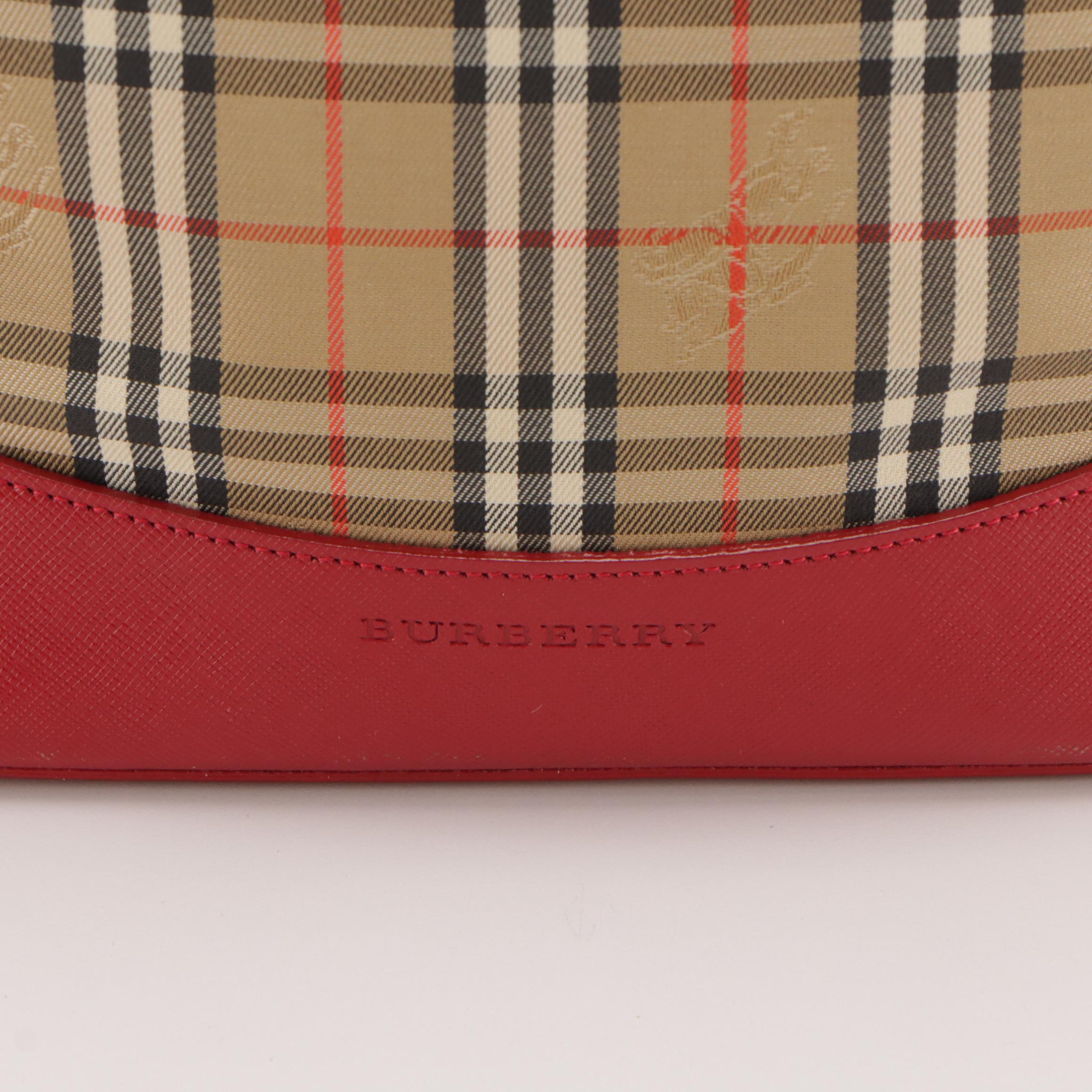 Burberry Shoulder Bag in Haymarket Check Canvas and Red Saffiano Leather Trim