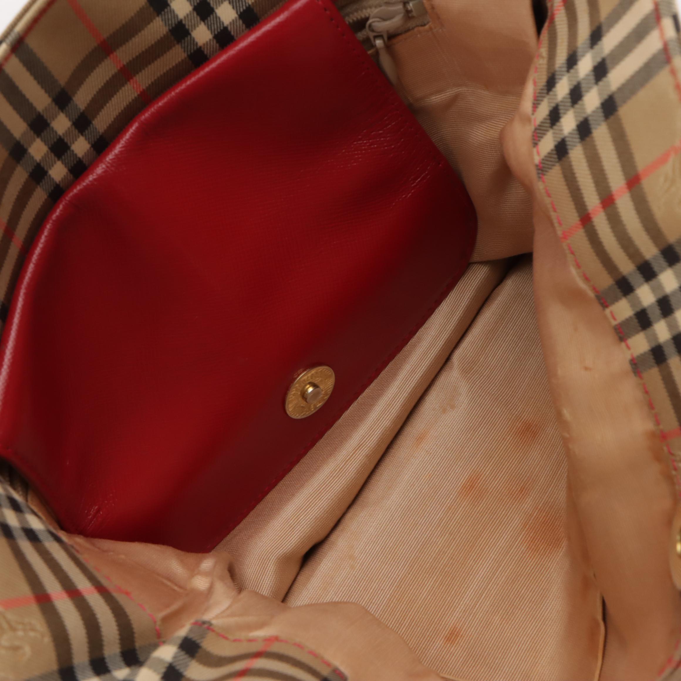 Burberry Shoulder Bag in Haymarket Check Canvas and Red Saffiano Leather Trim