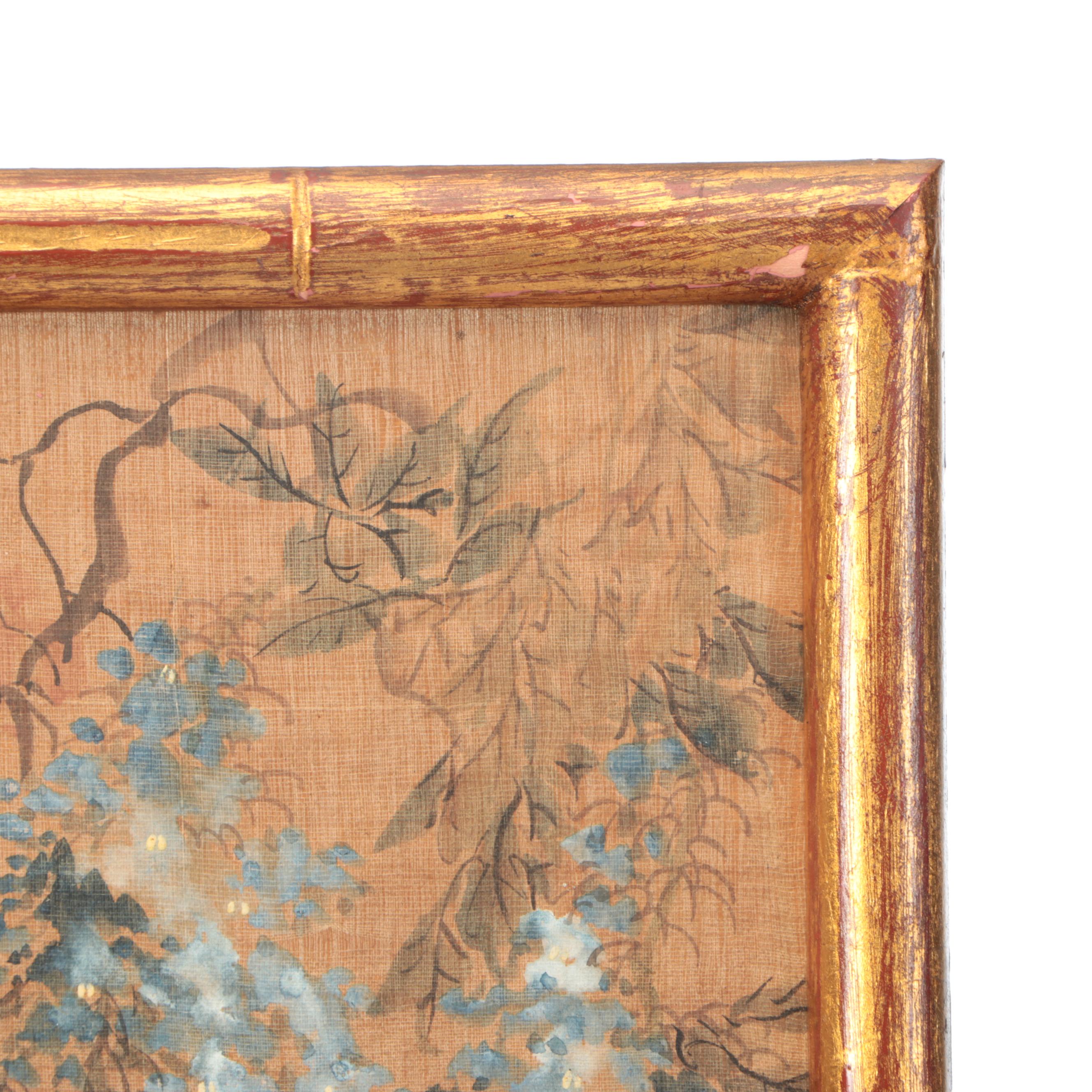 Antique Chinese Qing Dynasty Huaniaohua Painting on Silk