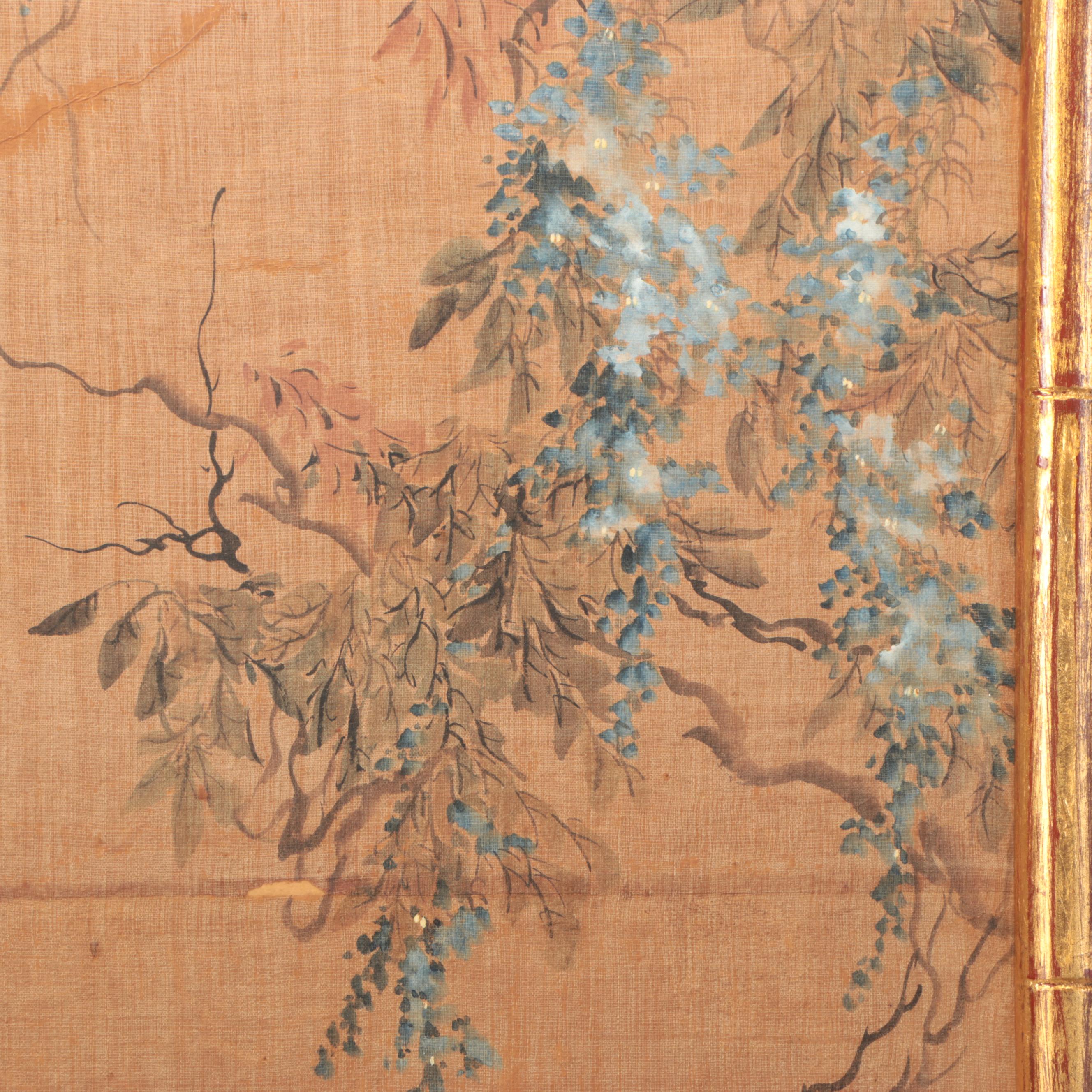 Antique Chinese Qing Dynasty Huaniaohua Painting on Silk