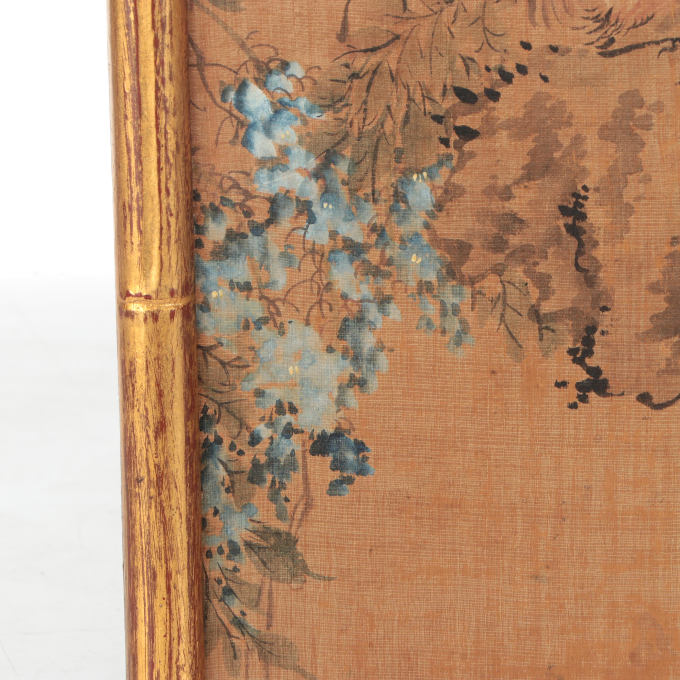 Antique Chinese Qing Dynasty Huaniaohua Painting on Silk