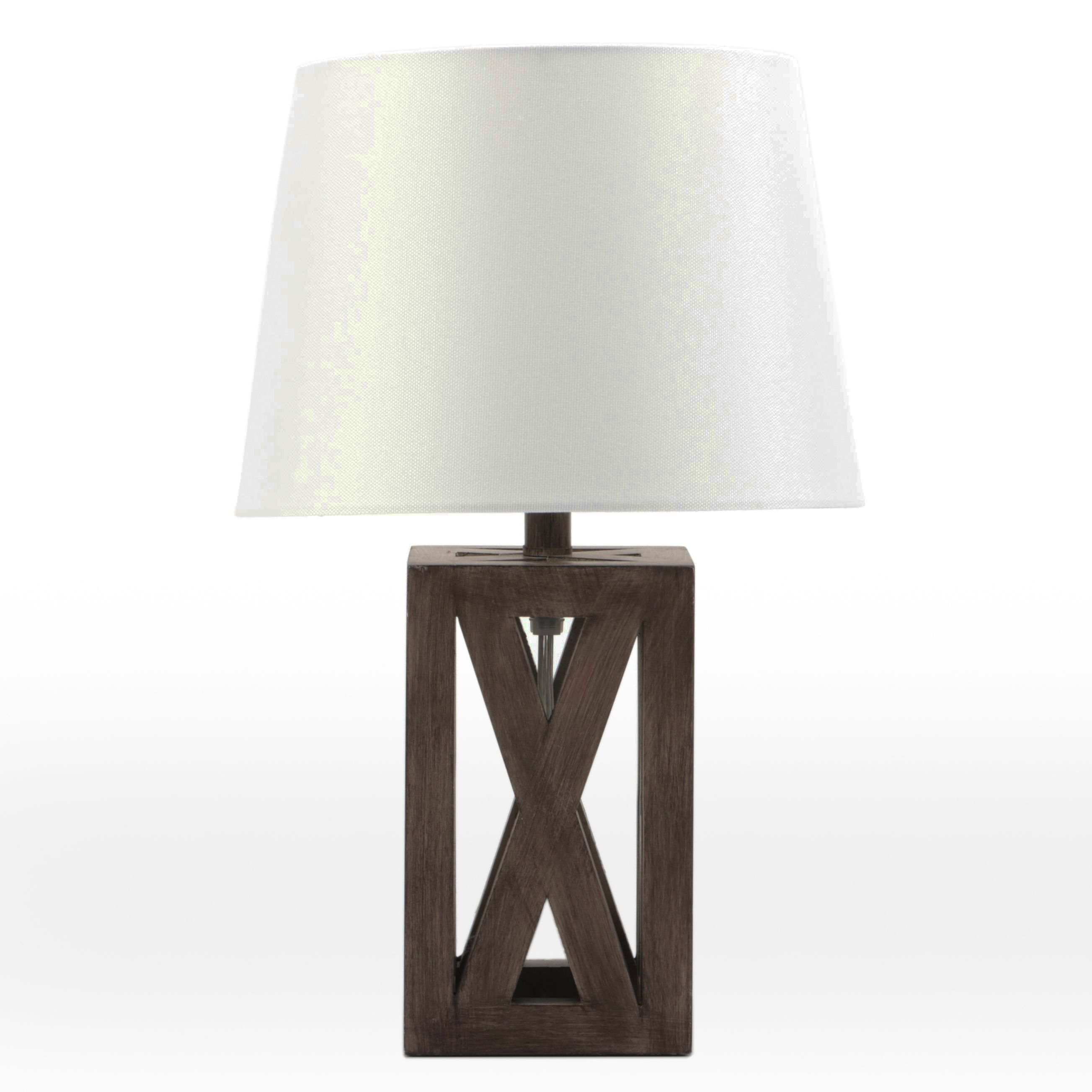 Modern Farmhouse Style Wood Table Lamp with Fabric Shade