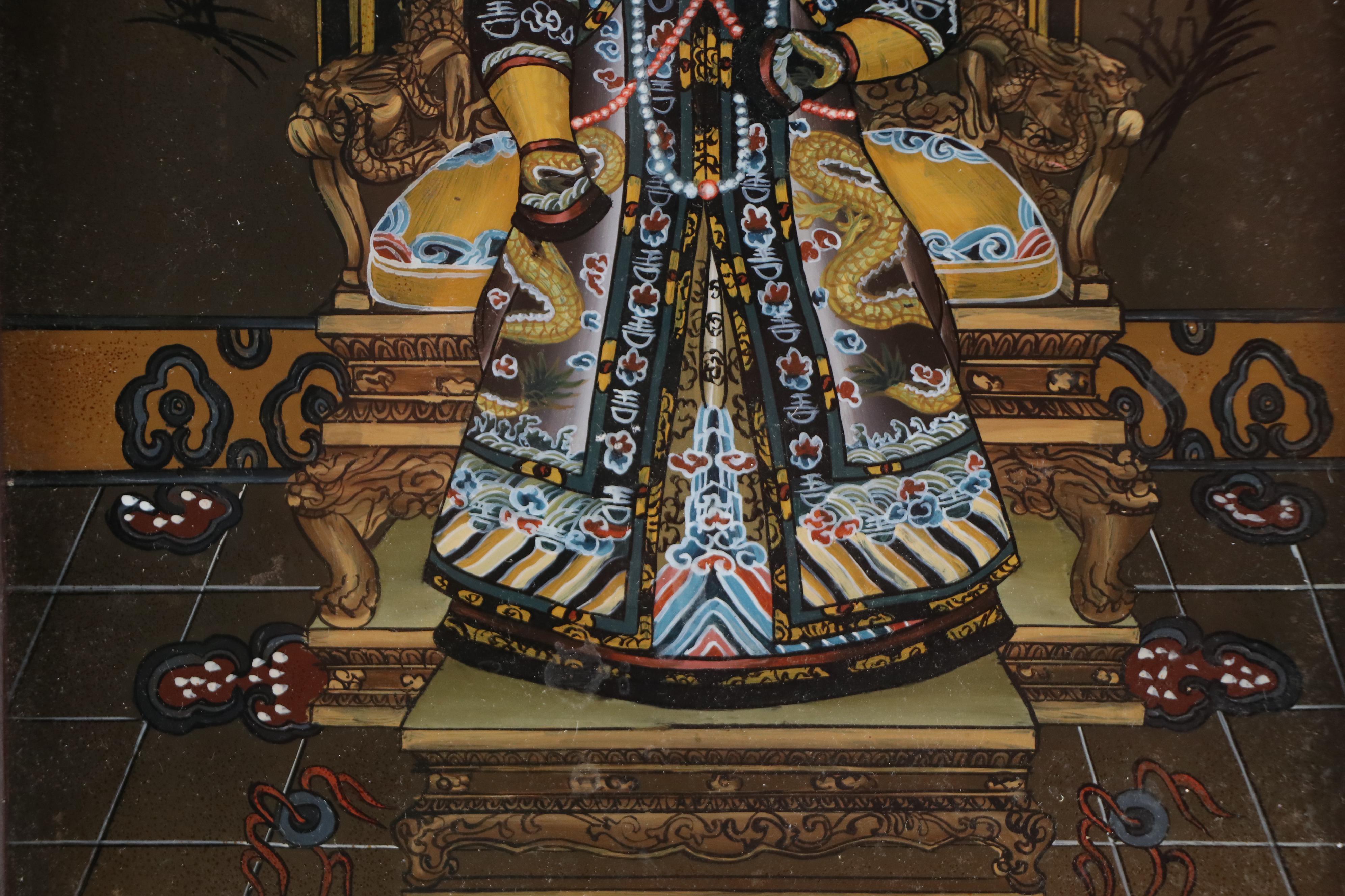 Chinese Ancestor Portrait Reverse Glass Painting of Empress, 20th Century