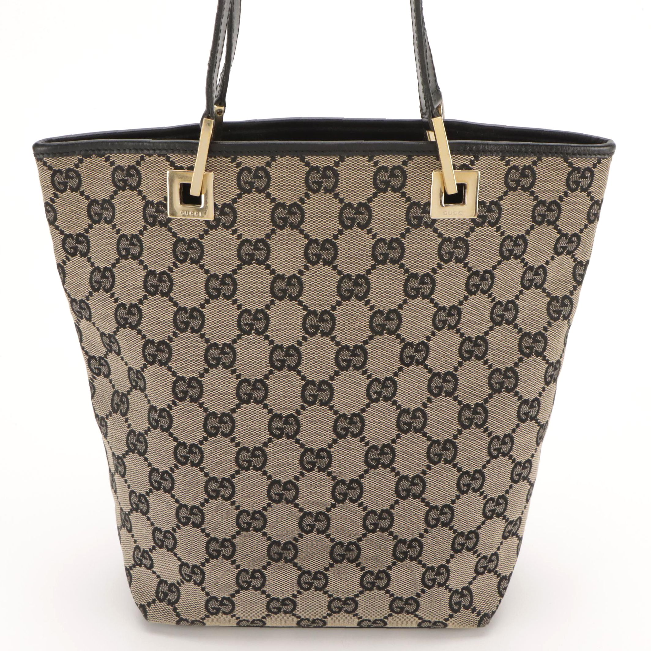 Gucci Small Eclipse Tote in Navy Blue GG Canvas and Leather Trim