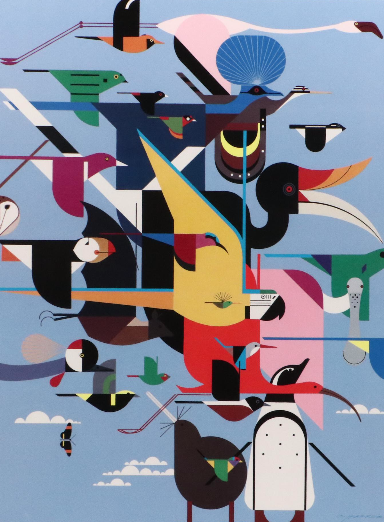 Charley Harper Offset Lithograph "Wings of the World," 1996