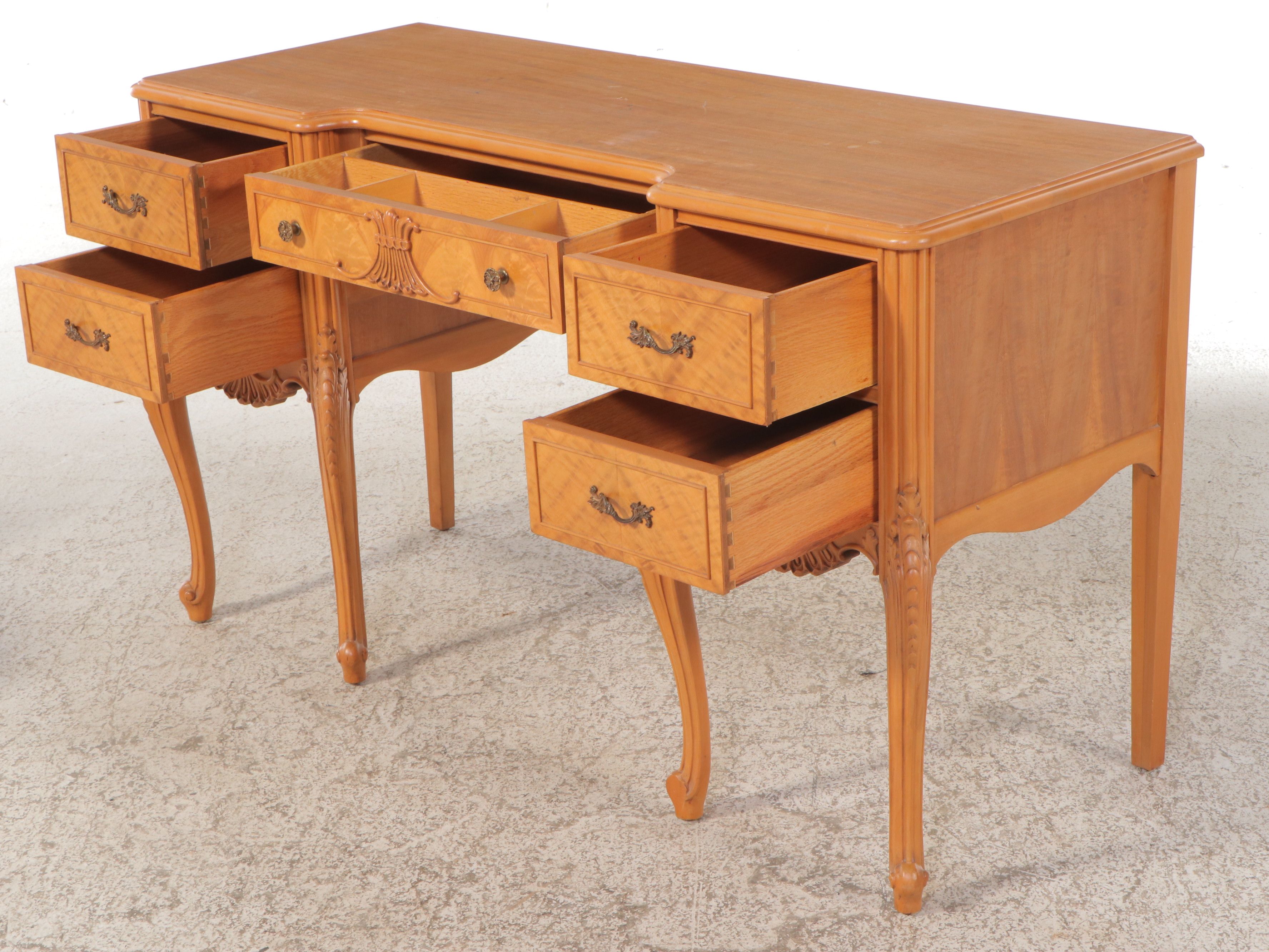 Louis XV Style Vanity Table with Upholstered Stool