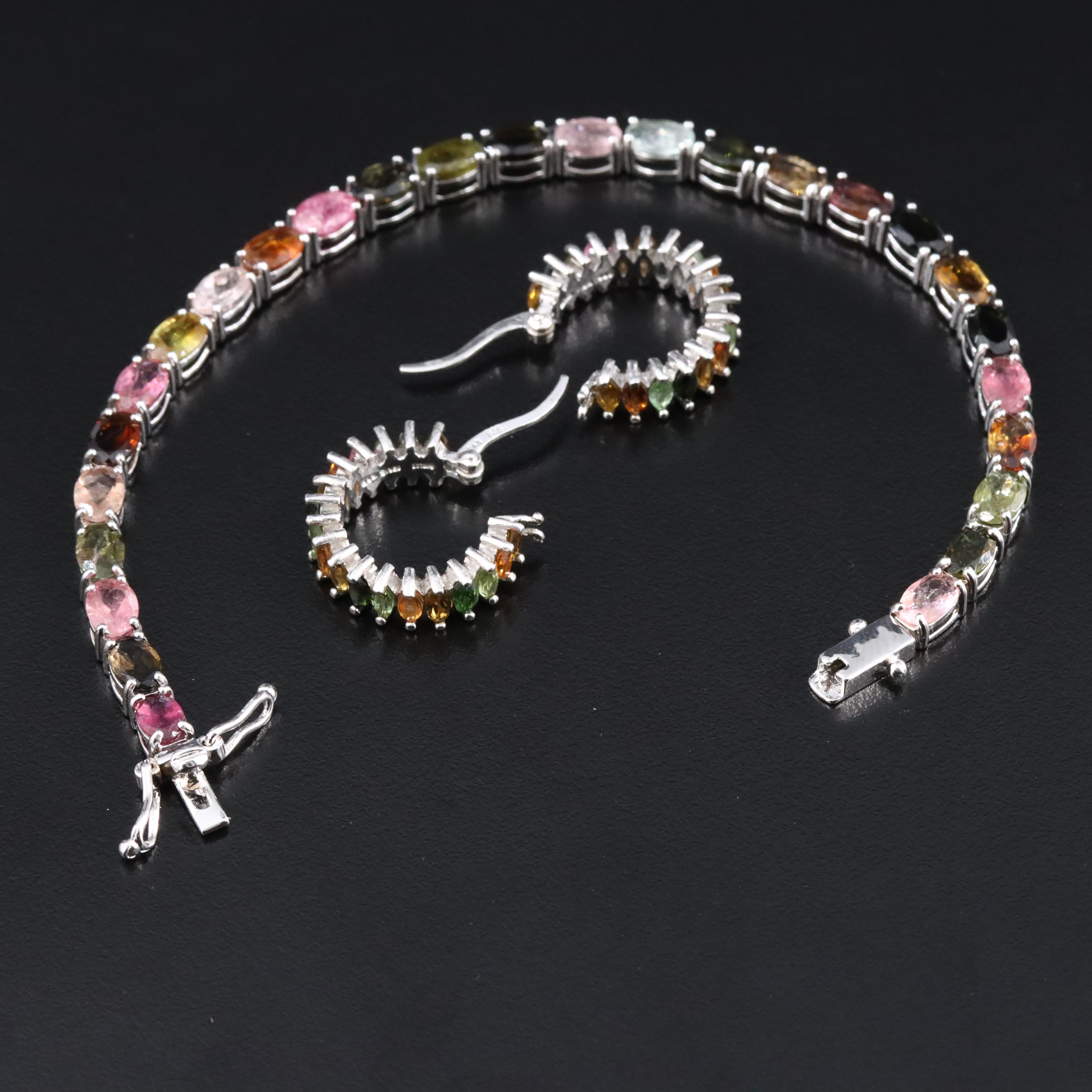 Sterling Tourmaline Hoop Earrings and Bracelet