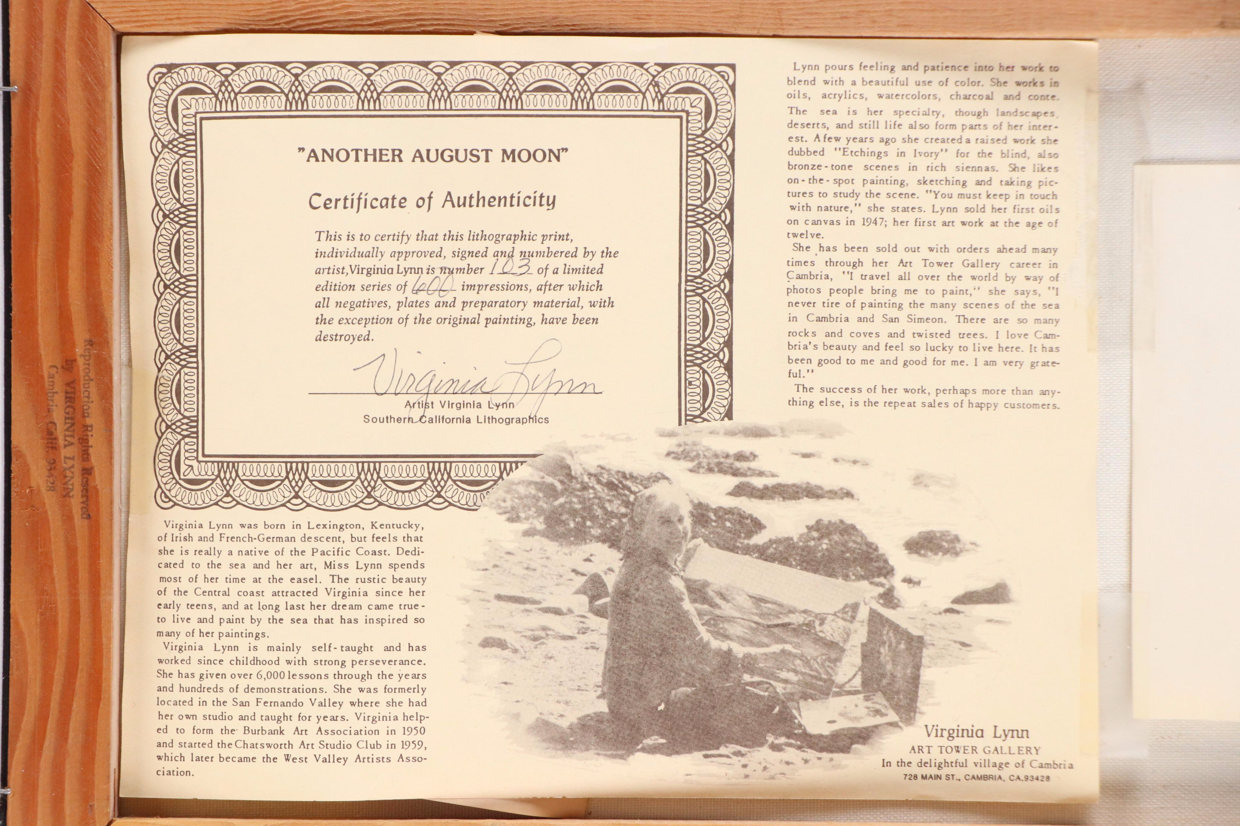 Virginia Lynn Offset Lithograph "Another August Moon," Circa 1985